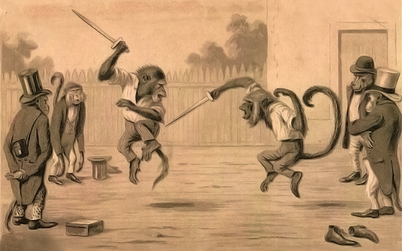 human representation, monkey, animals, creativity, military, art and craft, people, conflict, fighting, artwork, male likeness, architecture, 720P, illustration, HD Wallpaper