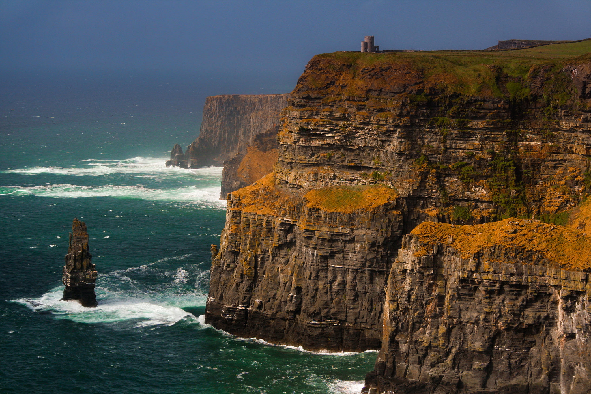 Ireland, tower, rocks, County Clare, 1080P, sea, HD Wallpaper
