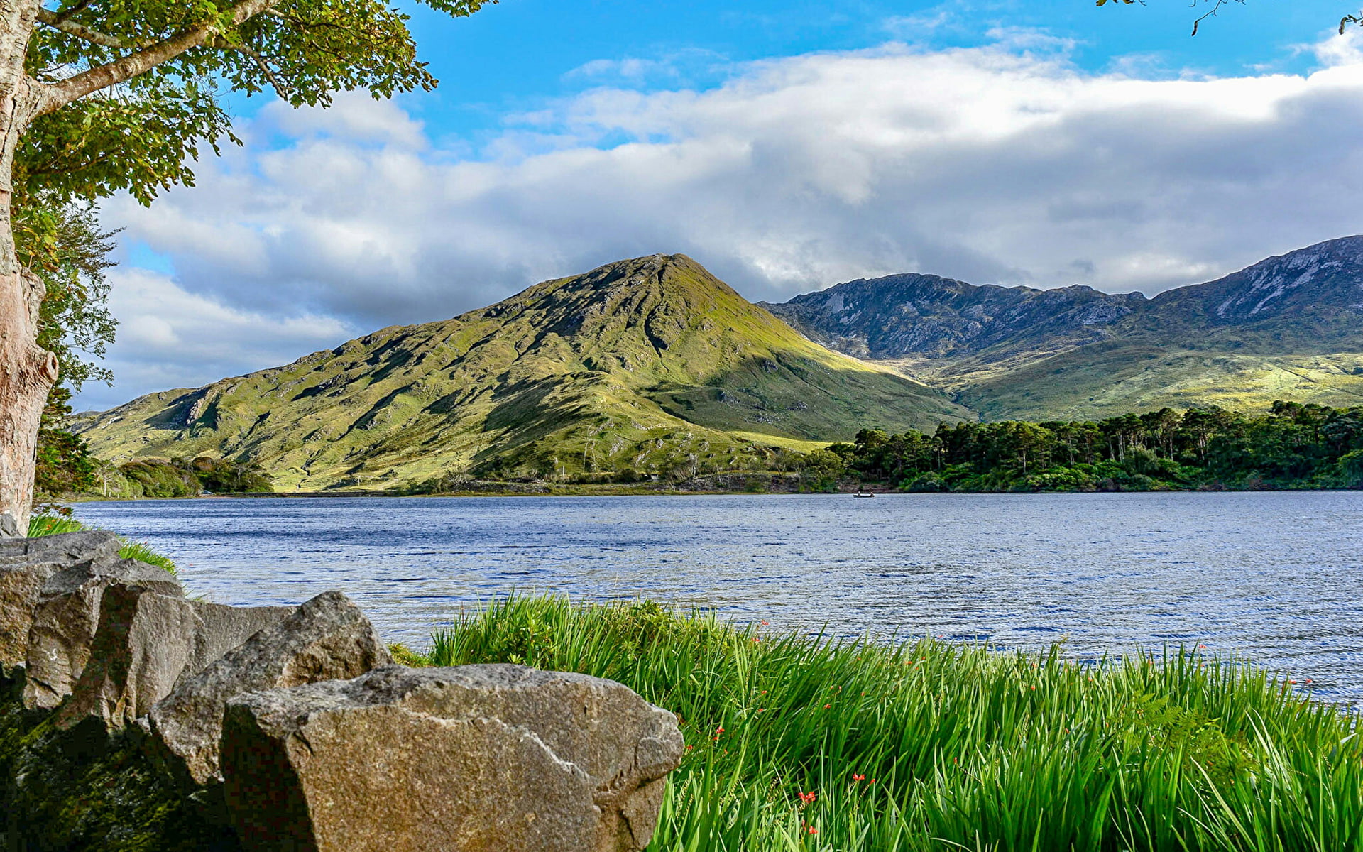 widescreen, mountains, ireland, landscapes, grass, galway, natural, rocks, 1080P, rivers, beauties, green, county, coast, west, HD Wallpaper