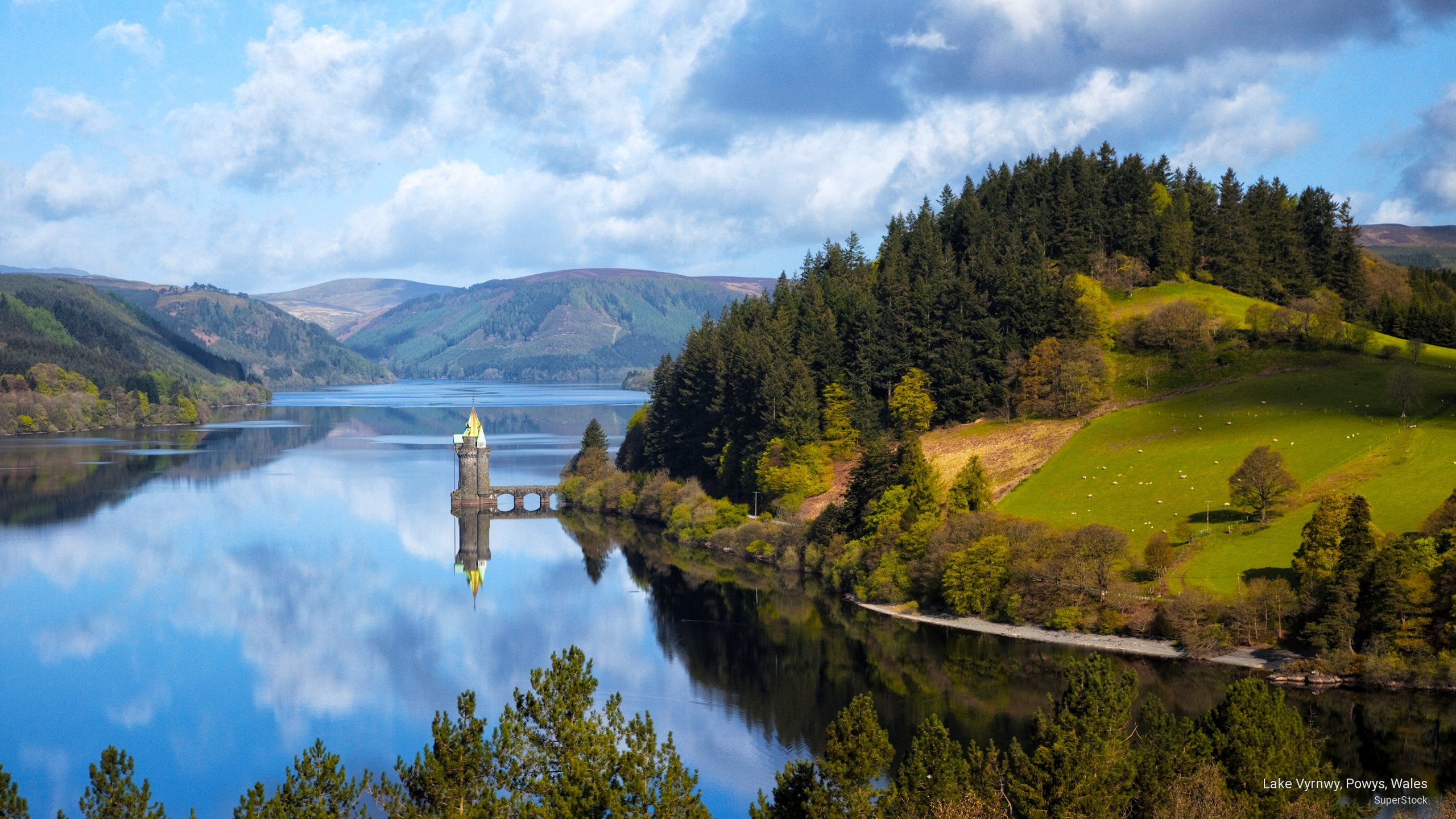 Europe, lake, vyrnwy, wales, 2K, powys, HD Wallpaper