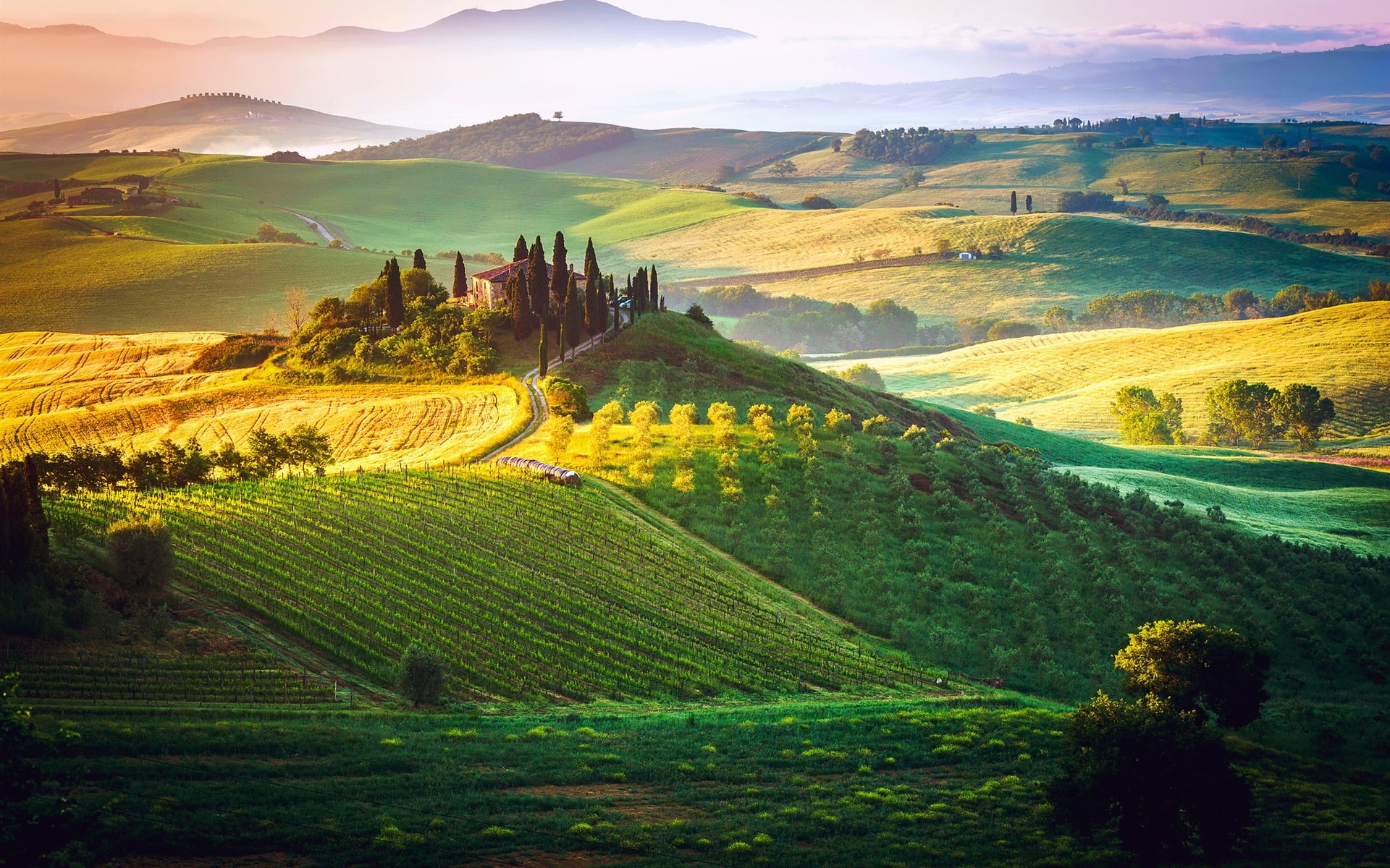 Manor, Sky, House, Tuscany, Fog, Fields, 1080P, Italy, HD Wallpaper
