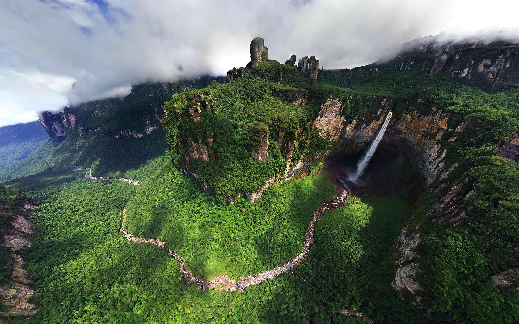 nature, river, Dragon Falls, Angel Falls, Venezuela, waterfall, landscape, mountains, 720P, HD Wallpaper
