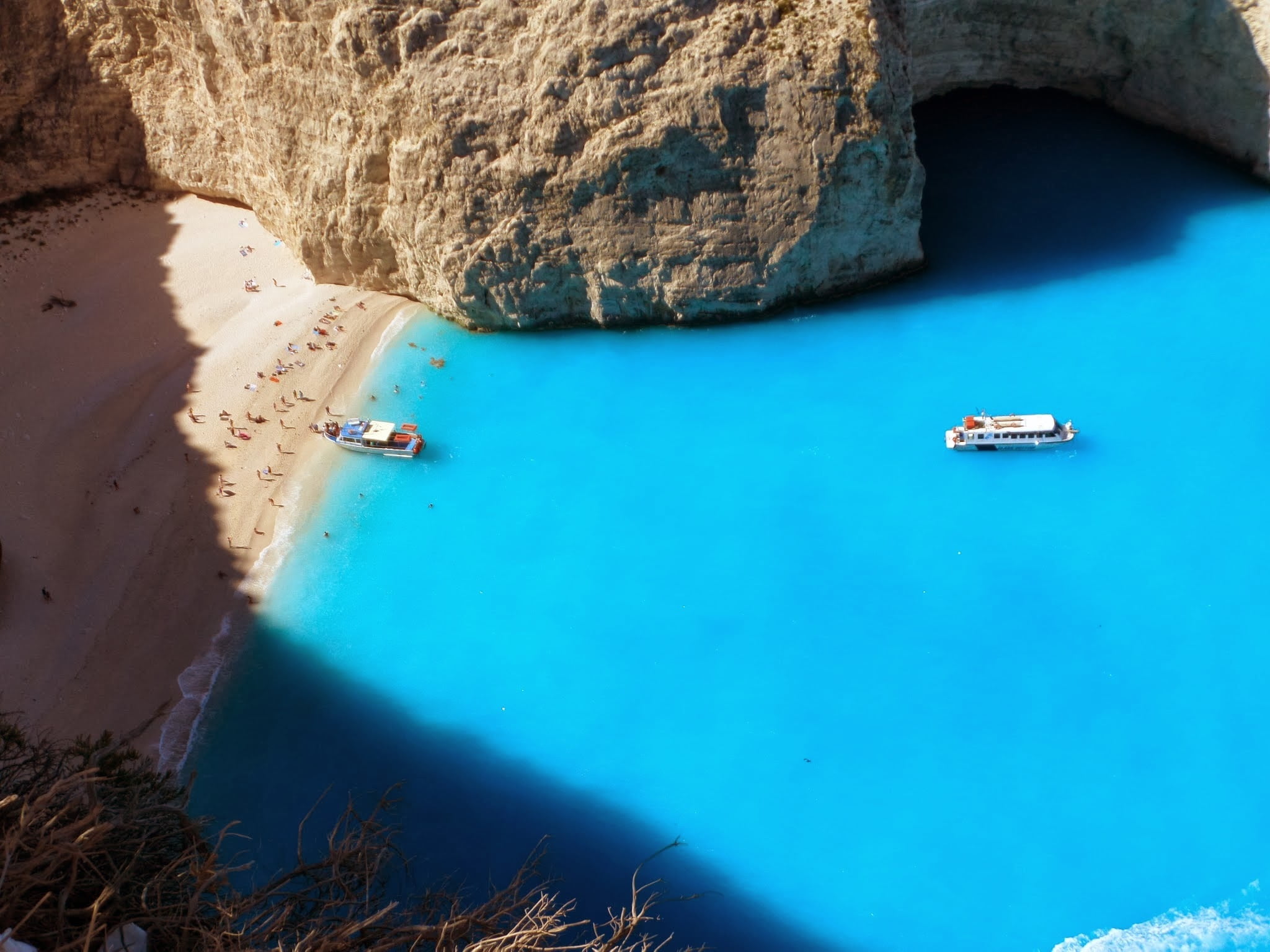 outdoors, rock, sea, nature, turquoise colored, yacht, nautical vessel, zakynthos, rock formation, navagio, water, day, tranquility, mode of transportation, HD Wallpaper