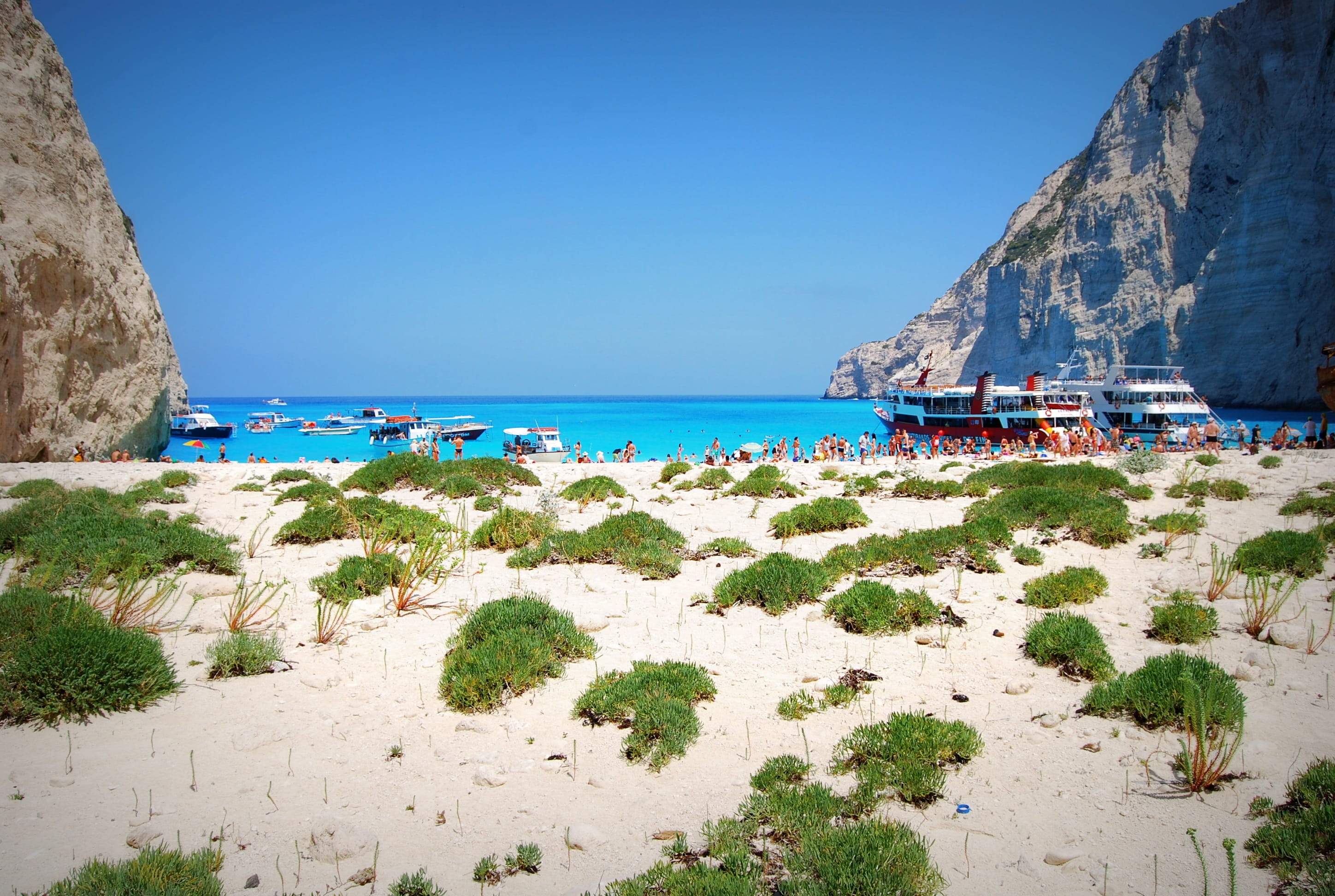 horizon, sailboat, beauty in nature, holiday, mediterranean, the waterfront, view postcard, Navagio, blue, zakynthos, horizon over water, 2K, day, clear sky, HD Wallpaper