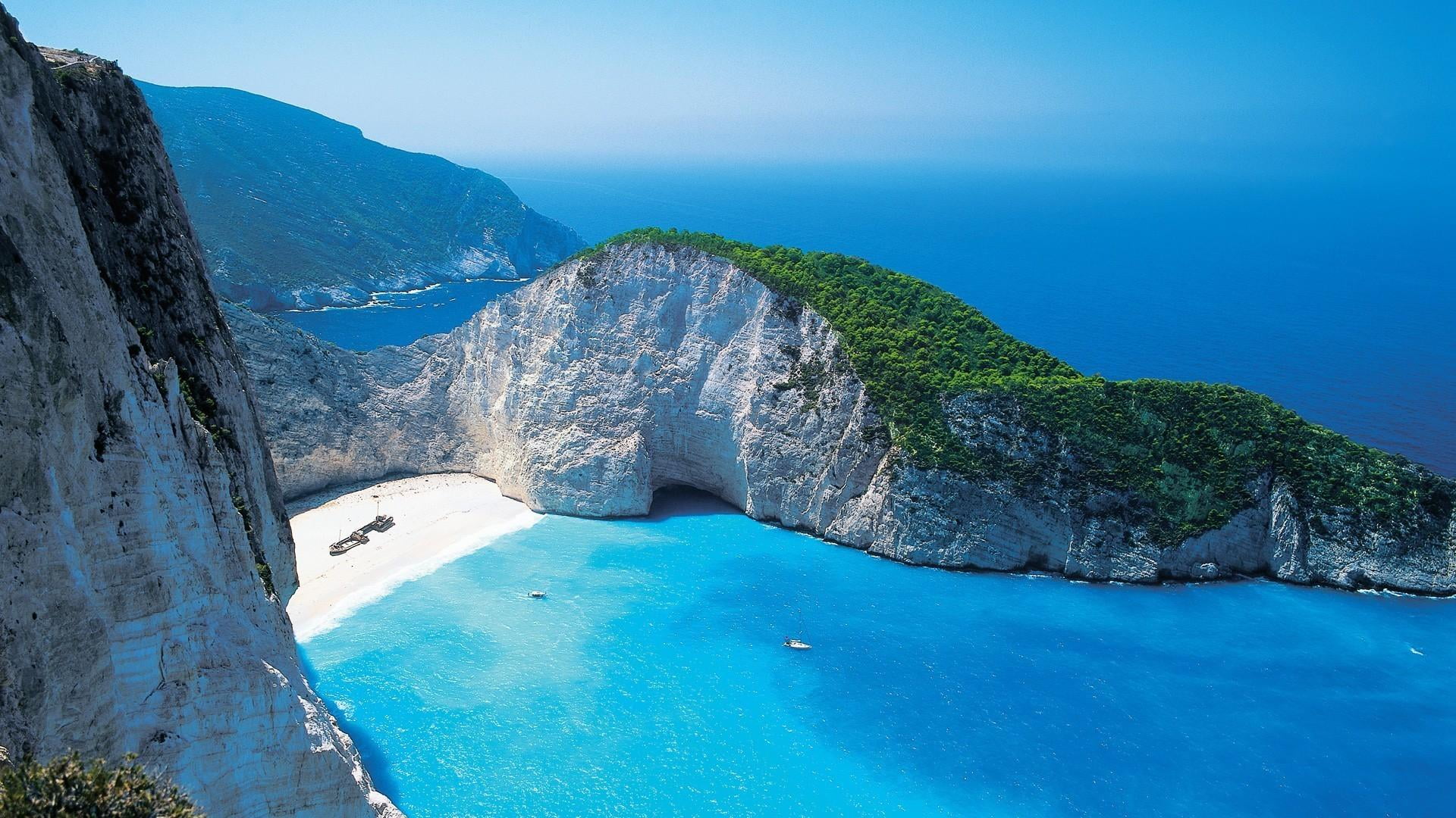navagio bay, tranquility, beauty in nature, navagio, beach, cliff, travel destinations, promontory, landscape, 1080P, bay, turquoise colored, europe, shipwreck, HD Wallpaper