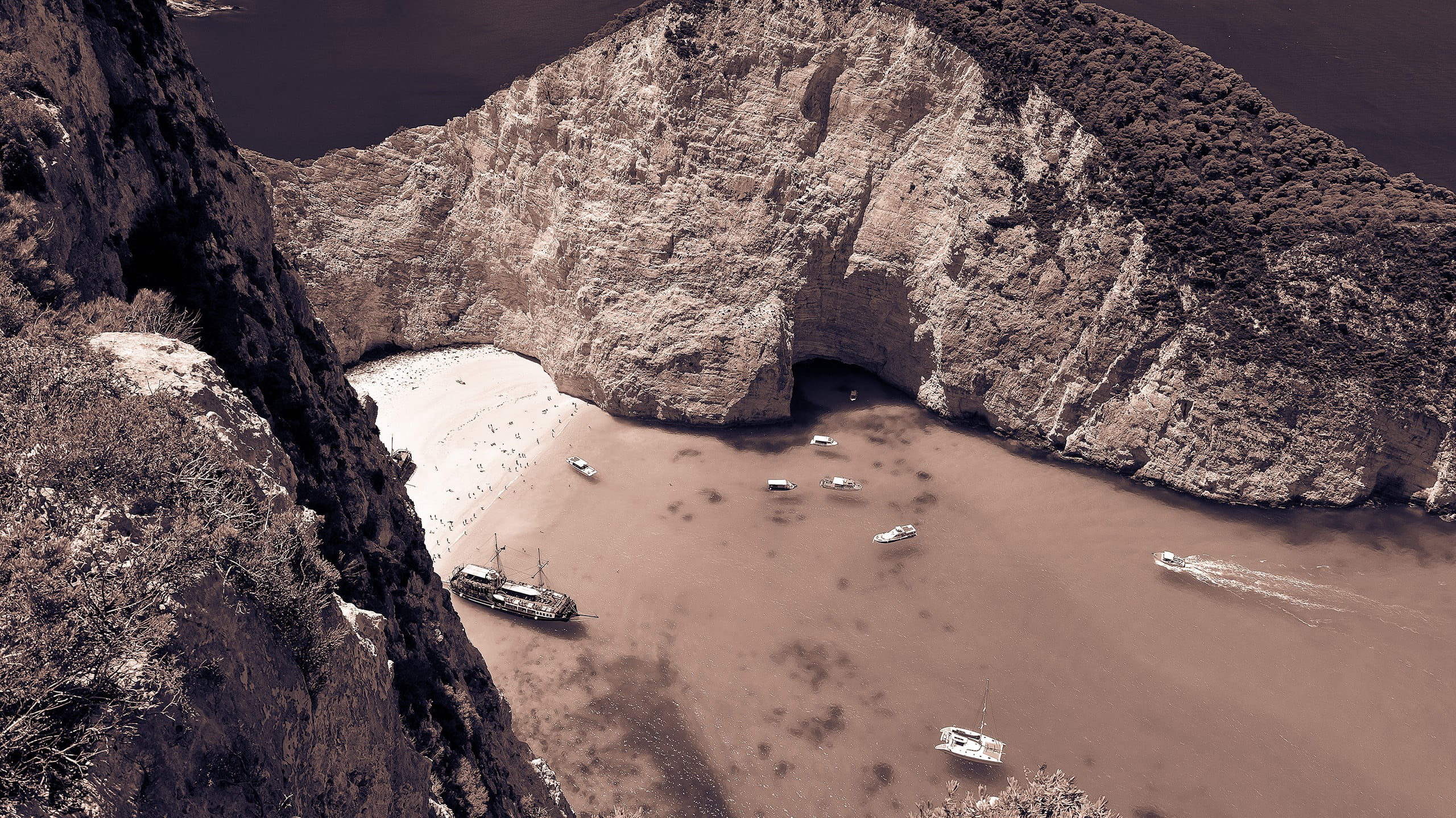 beach, no people, mountain, rock, table, rock formation, Greece, filter, wooden, land, nature, outdoors, Zakynthos, sea, solid, brown, scenics - nature, HD Wallpaper