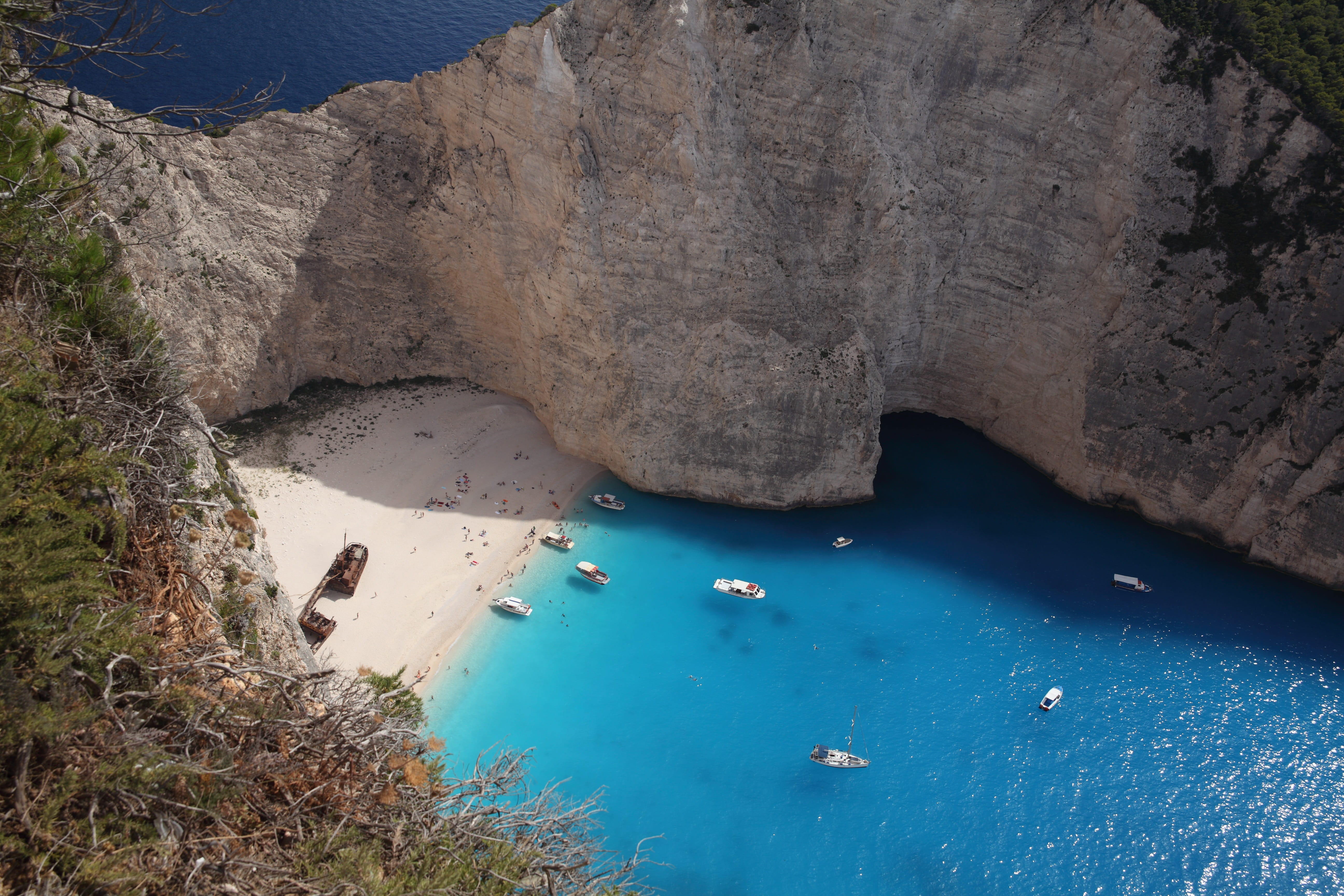 turquoise colored, formation, rock - object, sea, scenics - nature, rock formation, no people, non-urban scene, outdoors, day, beauty in nature, navagio beach, HD Wallpaper