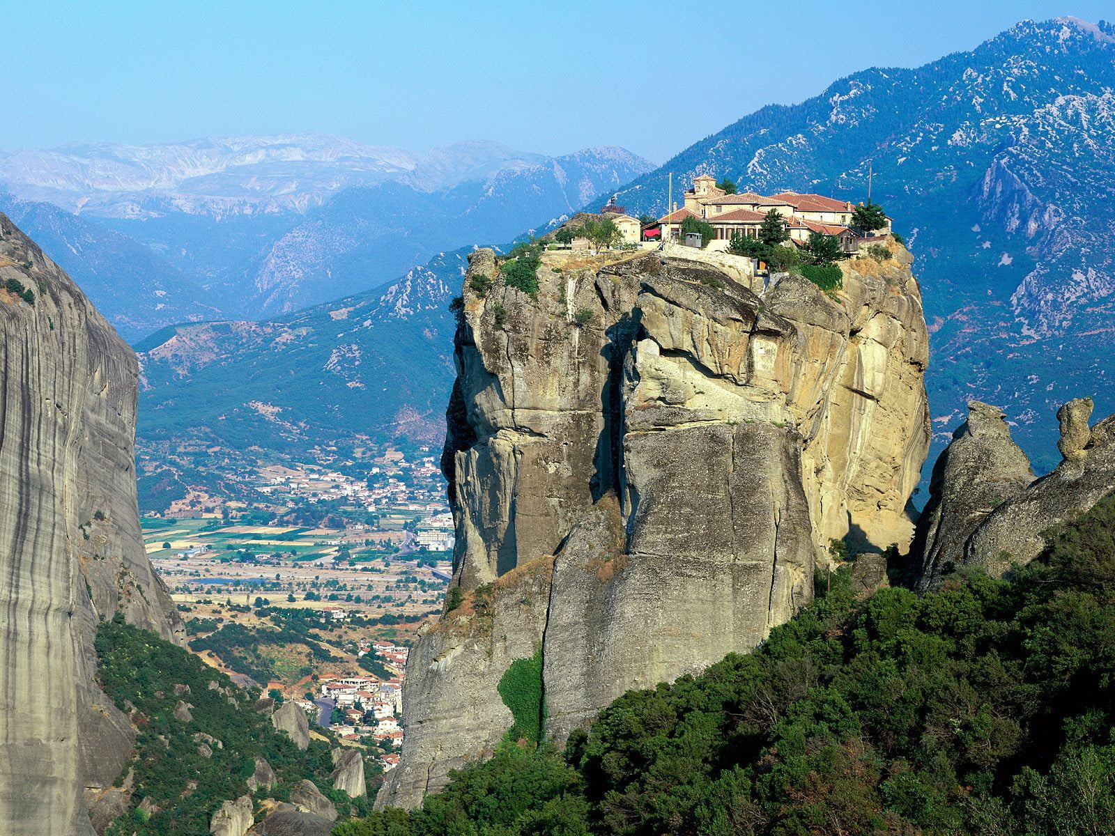 Meteora, sky, monastery, mountain range, no people, nature, building, building exterior, built structure, black, architecture, rock - object, the past, HD Wallpaper