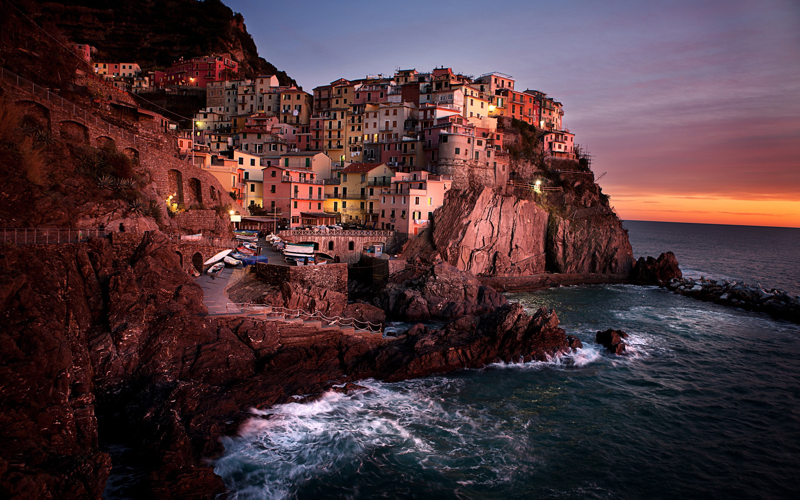 Coast, 2K, Italy, Manarola, Cliff, Houses, Night, HD Wallpaper
