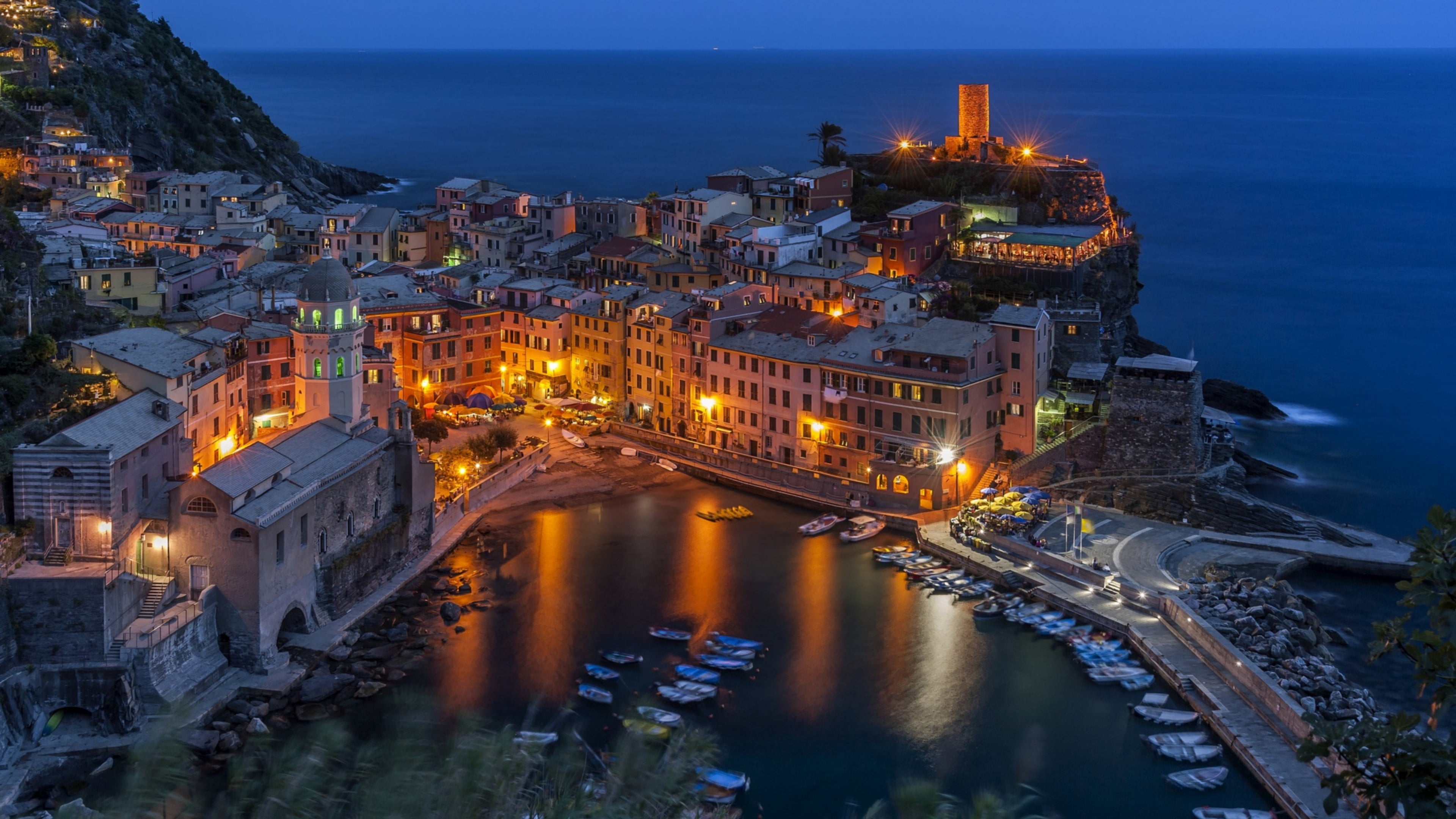 cinque terre, eu, nature, residential district, building, illuminated, vernazza, la spezia, coast, reflection, travel destinations, high angle view, tourism, HD Wallpaper