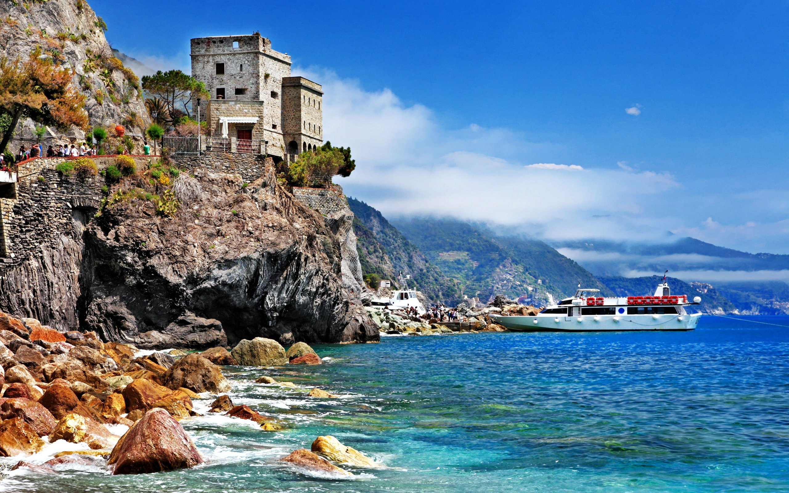 Terre, 2K, Cinque, Rocks, Boat, Castle, Sea, al, Italy, mare, Beach, Monterosso, HD Wallpaper