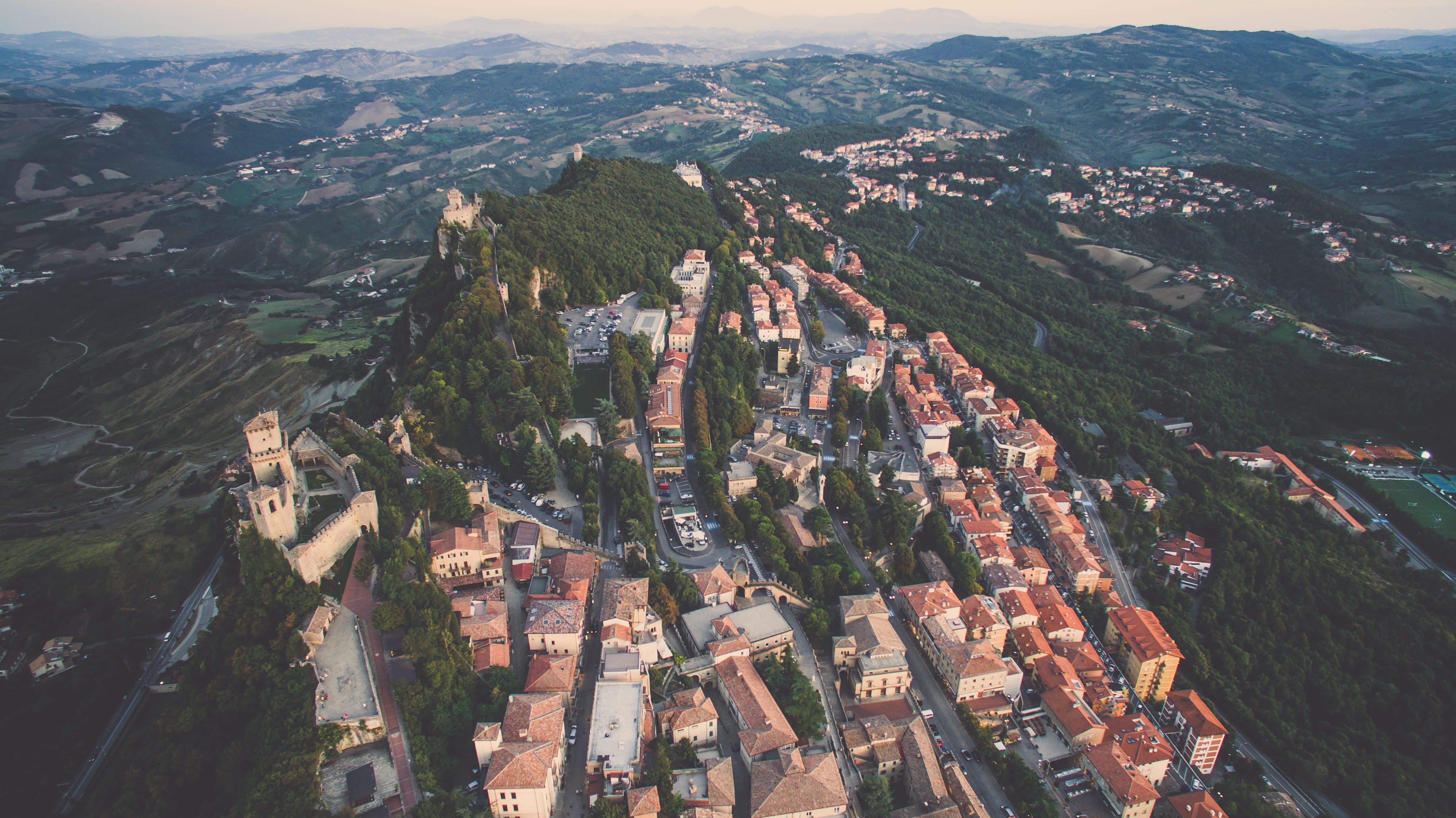 holiday, no people, djiphantom, city, aerial view, cityscape, building exterior, built structure, mountain, high angle view, sanmarino, mountain range, HD Wallpaper