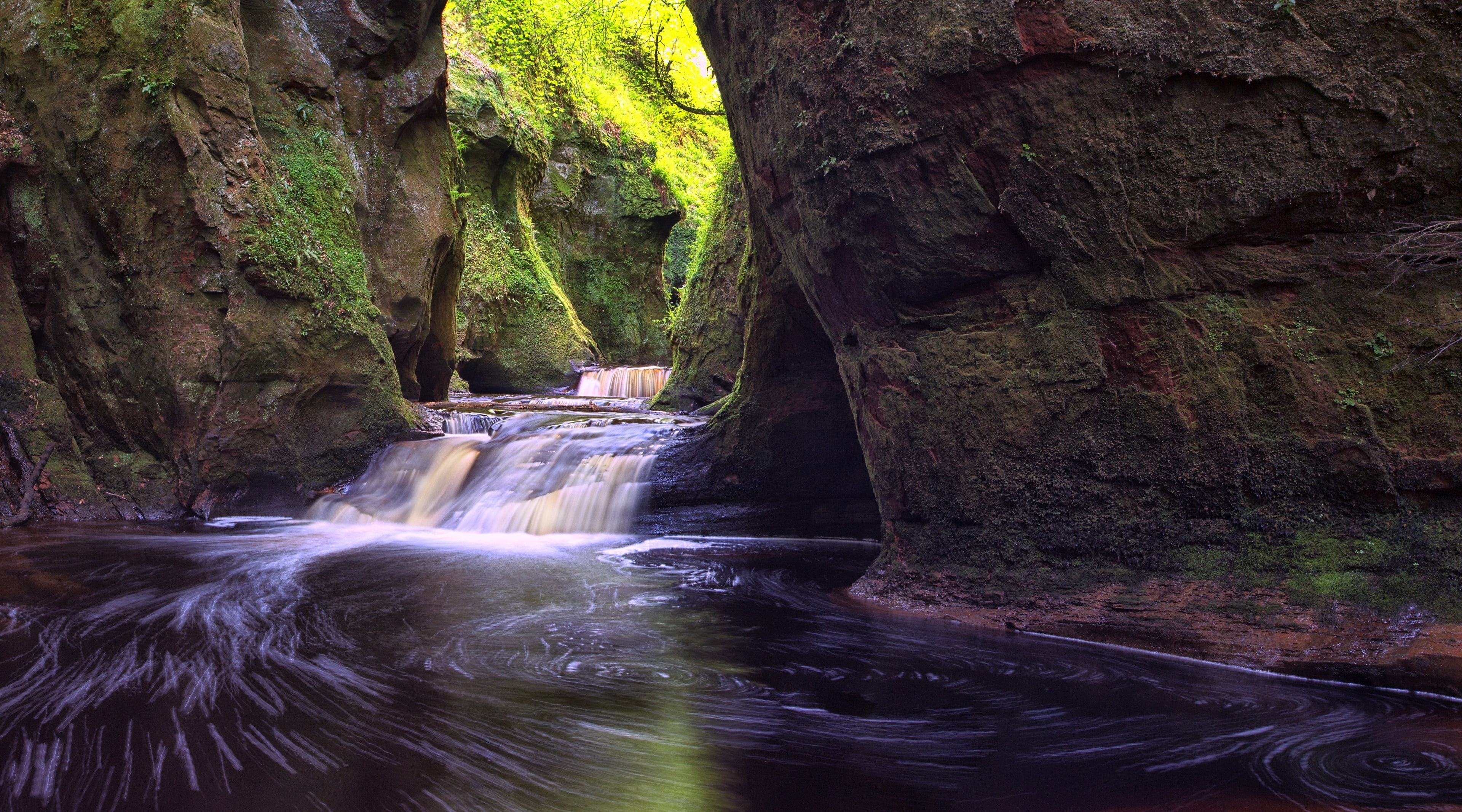 solid, scenics - nature, devilspulpit, water, extraordinary, astonishing, plant, finnichgorge, Nature, blurred motion, tree, day, flowing, Scotland, no people, HD Wallpaper