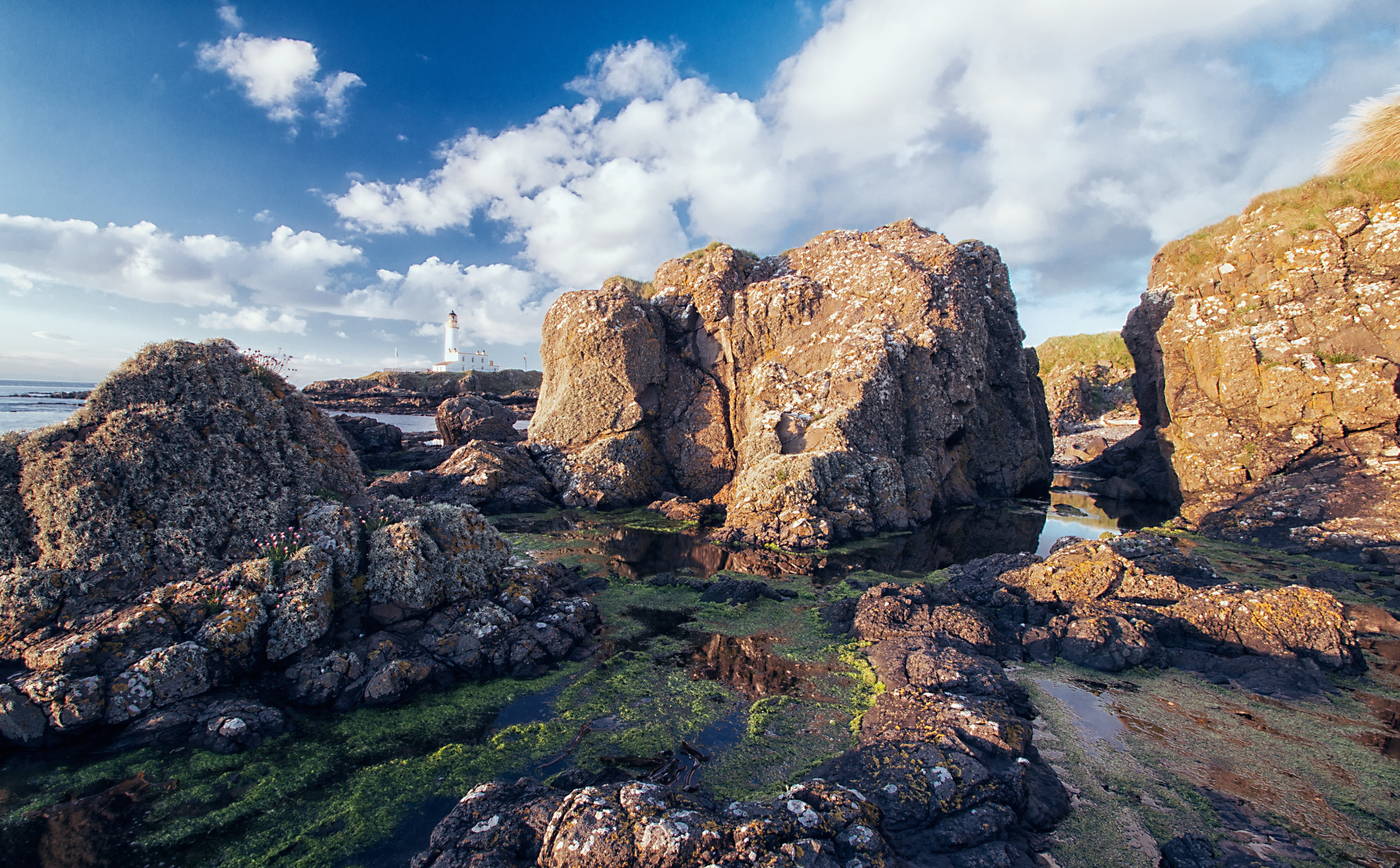 Outstanding, physical geography, extraordinary, tranquil scene, Lighthouse, cloud - sky, eroded, water, land, Landscape, Nature, marvelous, turnberrylighthouse, HD Wallpaper