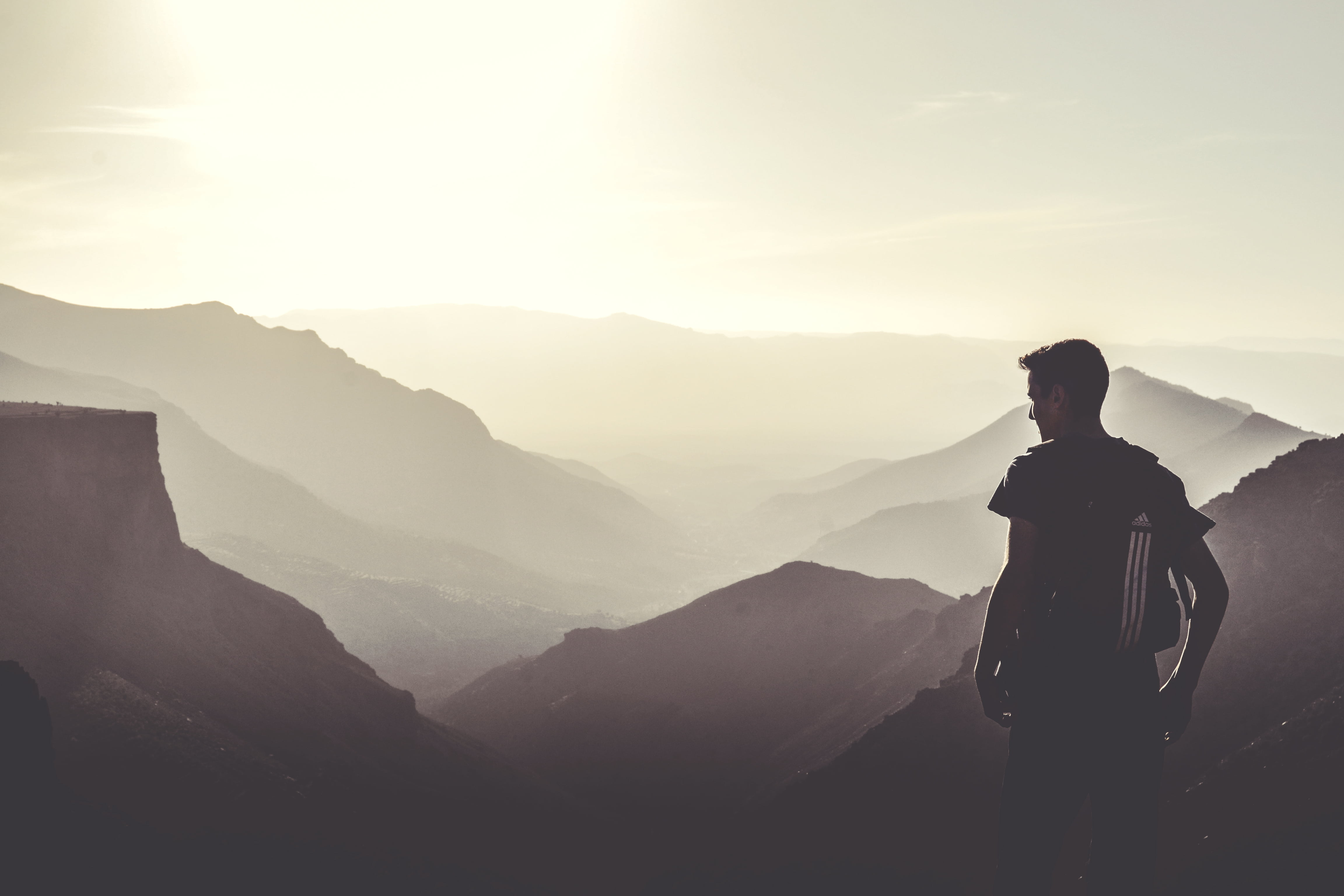 male, people, 4K, beauty in nature, adventure, mountain range, mountains, climber, landscape, man, rocky mountains, leisure activity, hiker, hiking, rear view, HD Wallpaper