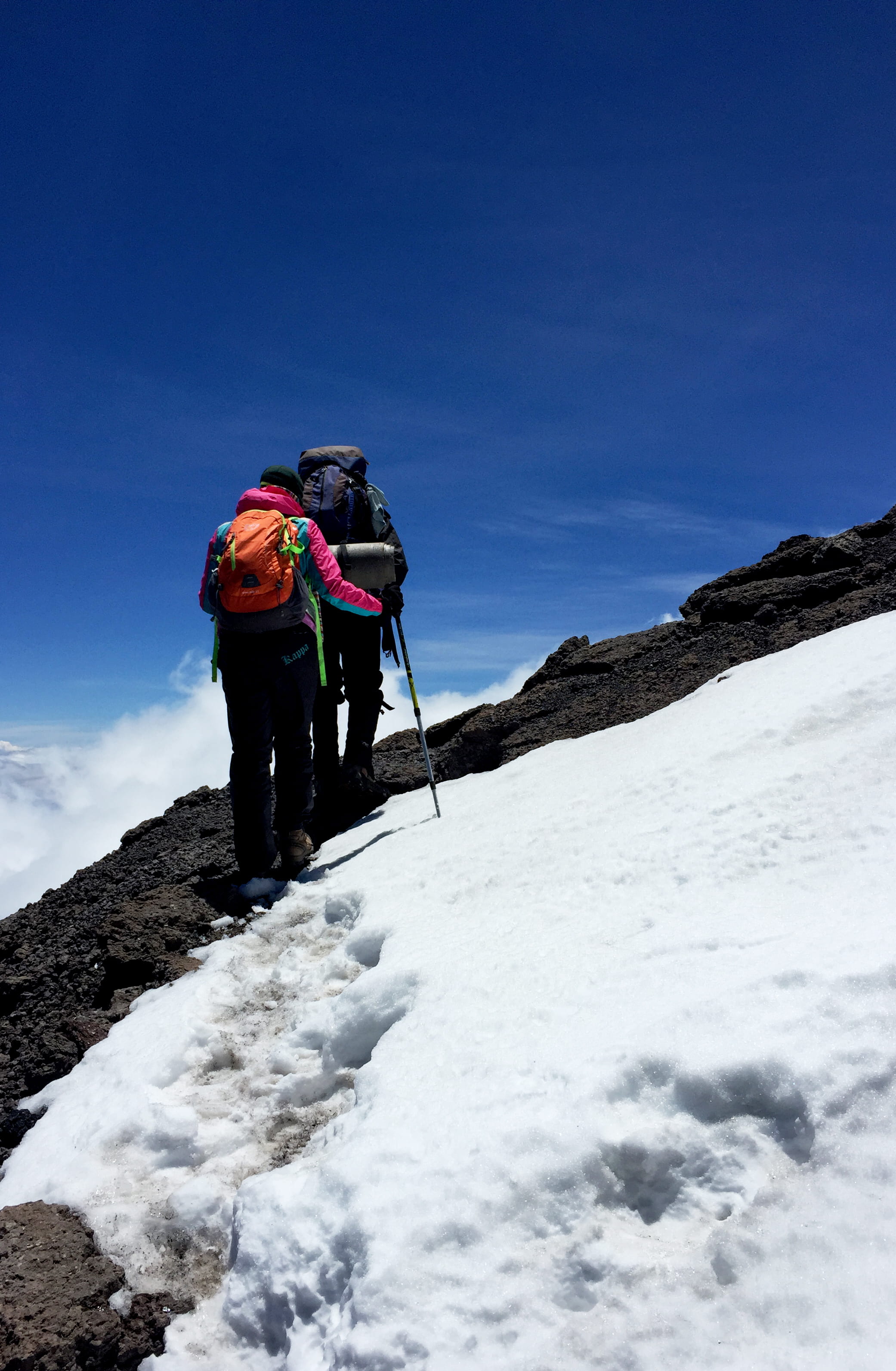 hiking, full length, peak, sky, mount kilimanjaro, blue sky, roof of africa, winter, kilimanjaro summit, lifestyles, nature, mountain, climbing, rear view, Phone HD Wallpaper