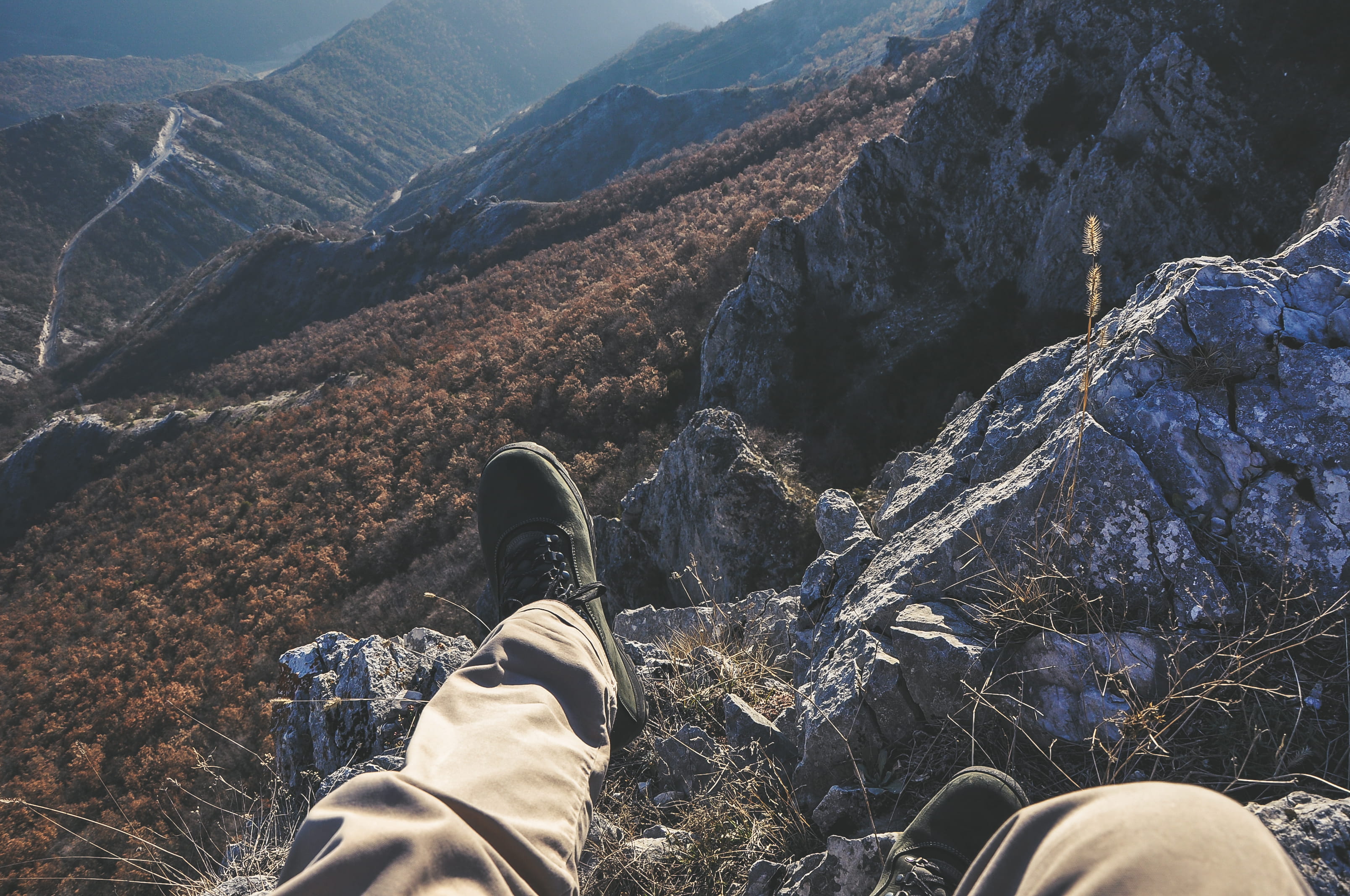 day, human body part, lifestyles, outdoors, view, non-urban scene, sitting, first person view, autumn, top, beauty in nature, mountain, personal perspective, HD Wallpaper
