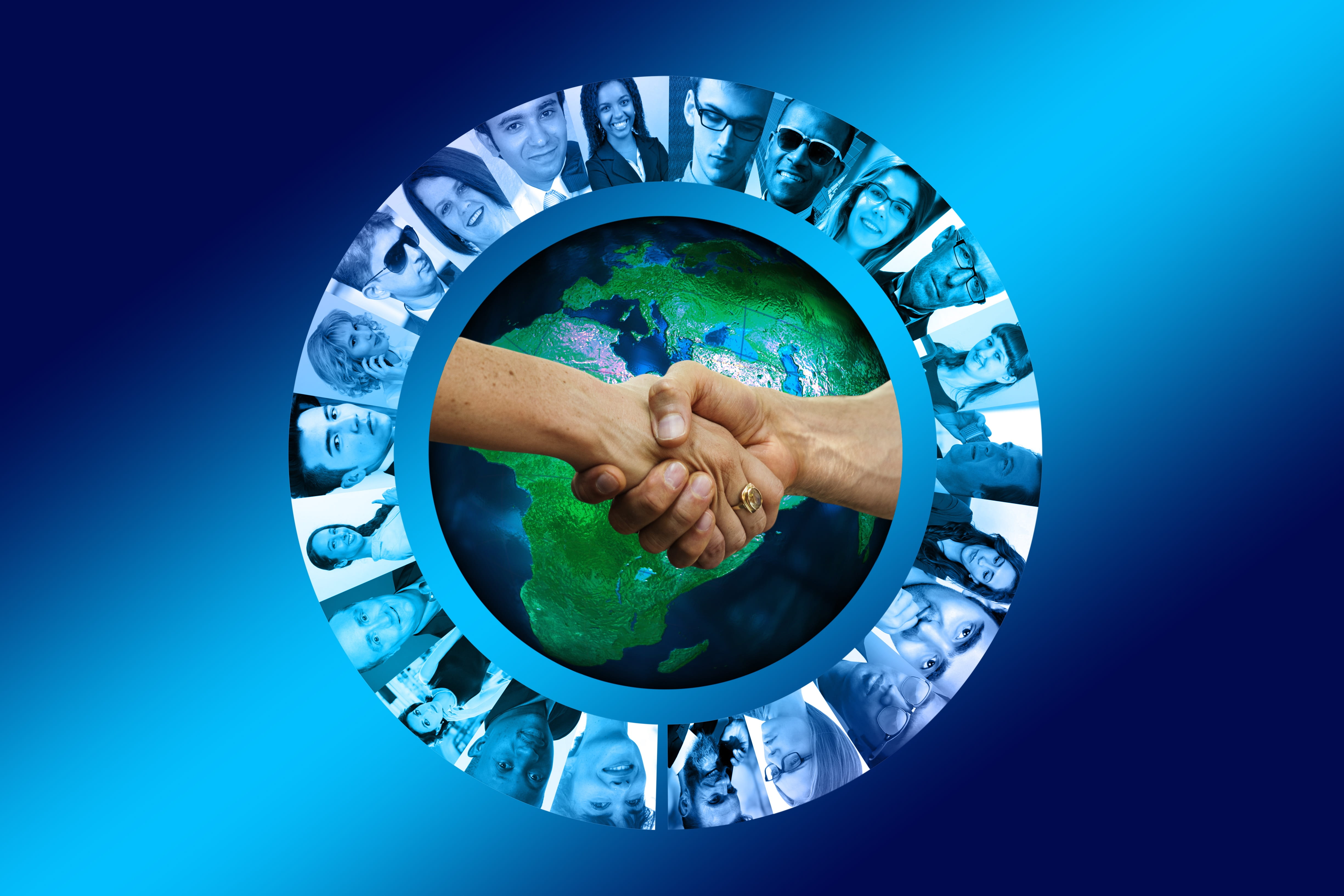 globalization, social, technology, sky, human hand, minute hand, human body part, handshake, trust, detention, architecture, blue background, nature, men, HD Wallpaper
