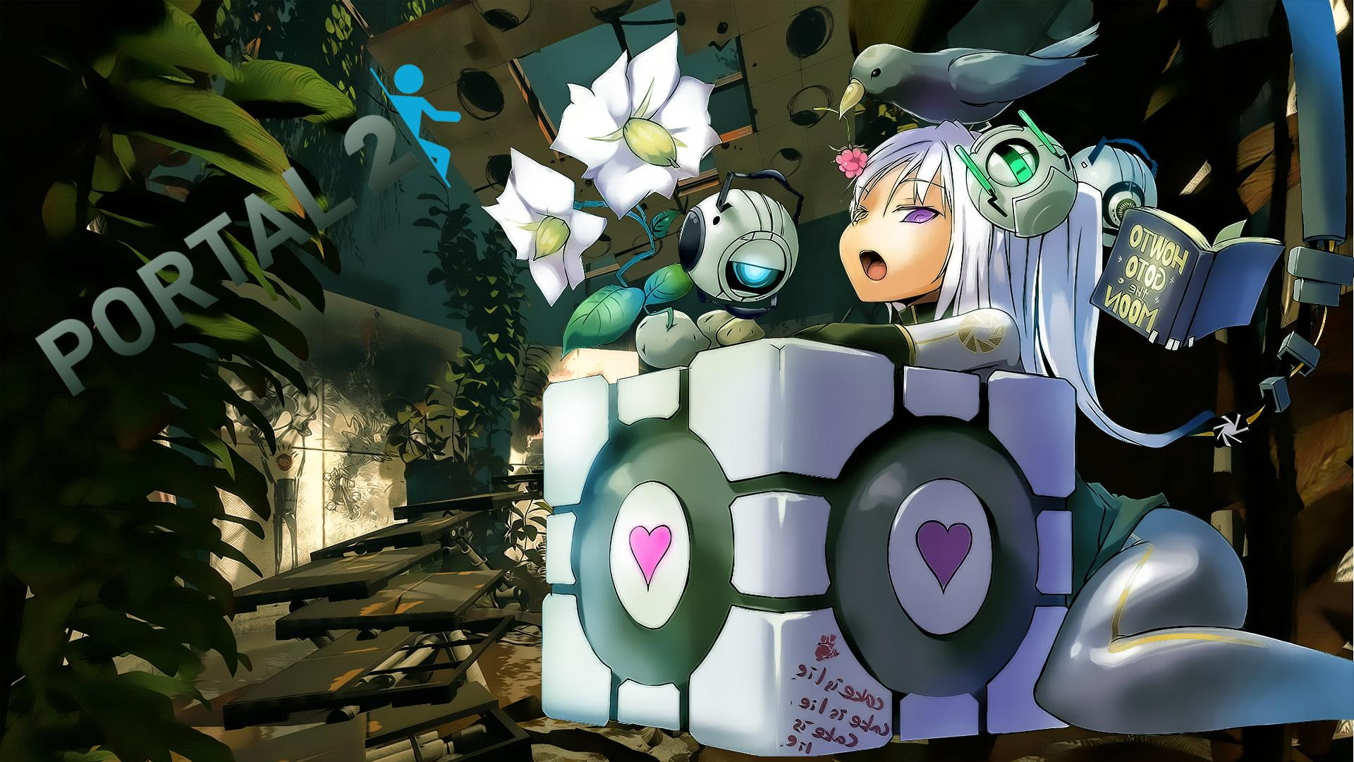 cube, portal, advertisement, companion, anime, 1080P, video games, hd, HD Wallpaper