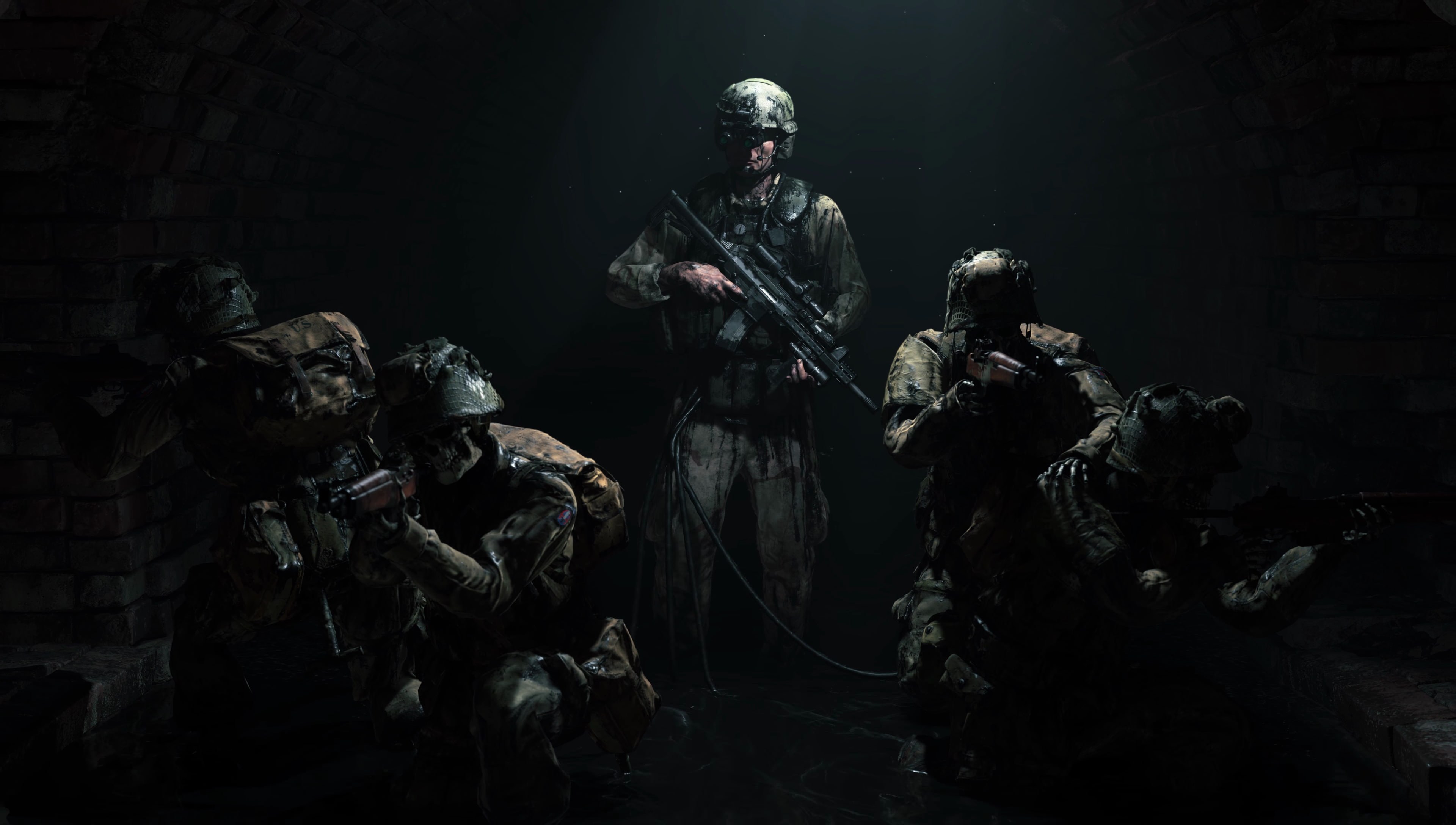 human representation, people, sports equipment, gun, night, helmet, aggression, mads mikkelsen, tunnel, soldiers, 4K, death stranding, army helmet, fighting, HD Wallpaper