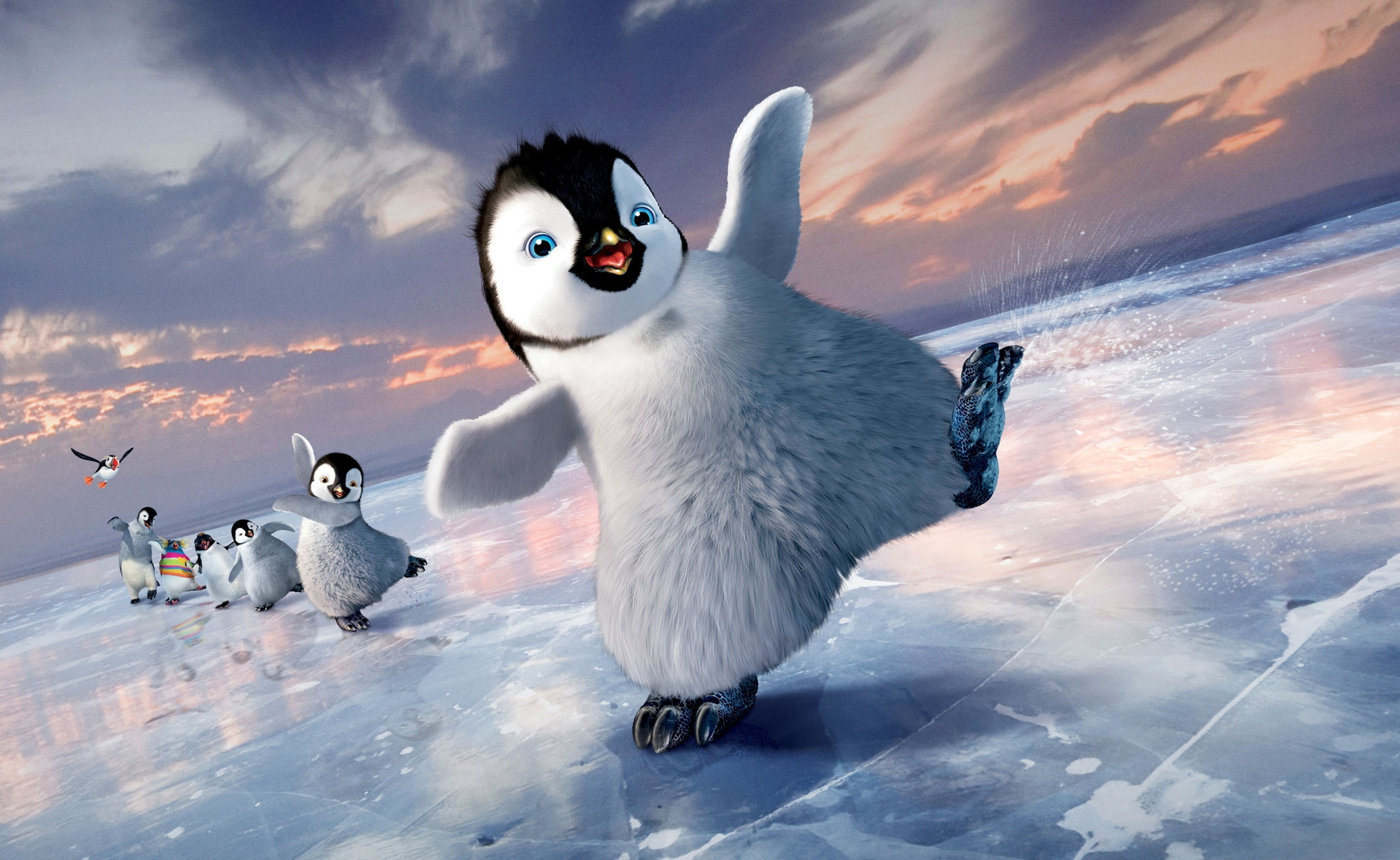 happy feet, cold temperature, outdoors, mammal, two, feet, Others, cloud - sky, Cartoons, happy, day, penguins, snow, Film, bird, no people, HD Wallpaper