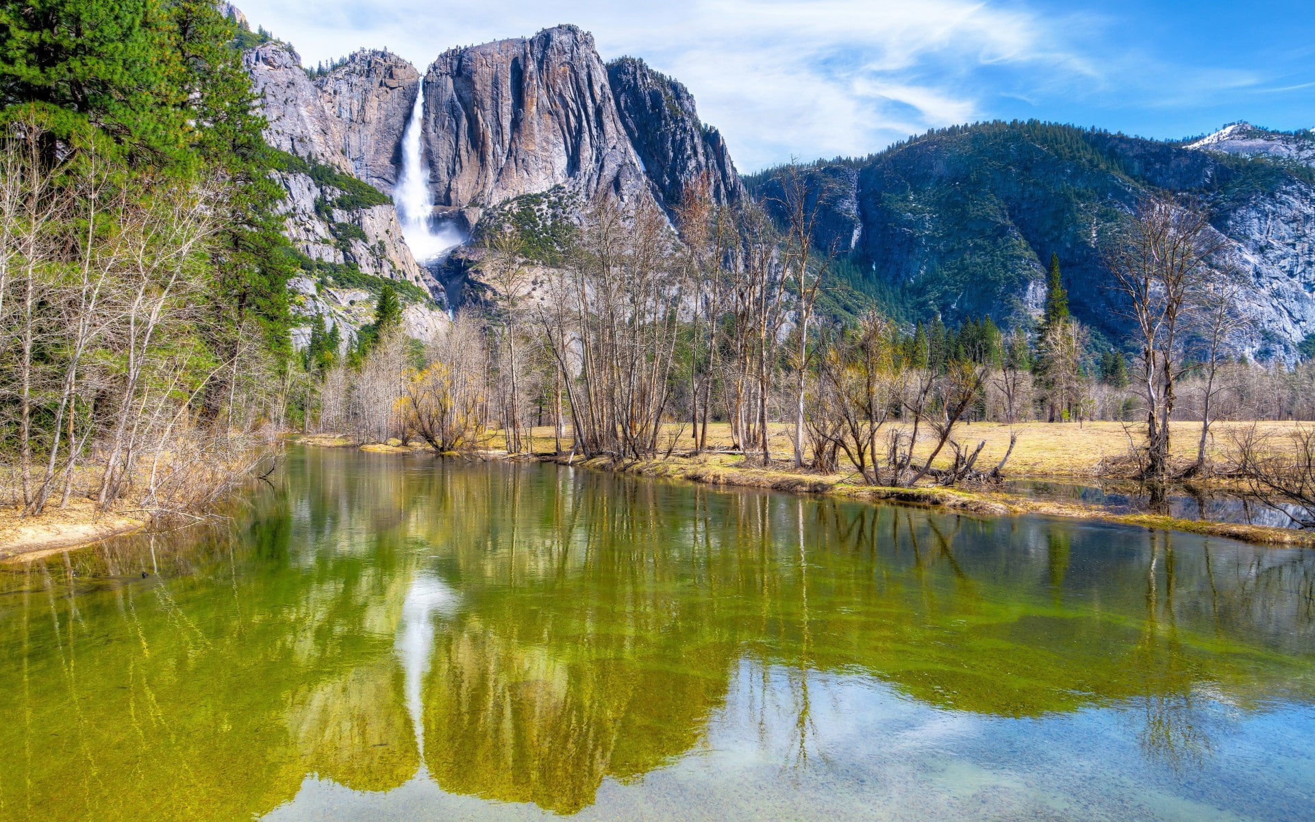 water, mountains, non-urban scene, outdoors, solid, beauty in nature, no people, rock, tree, tranquil scene, mountain, tranquility, lake, mountain range, HD Wallpaper