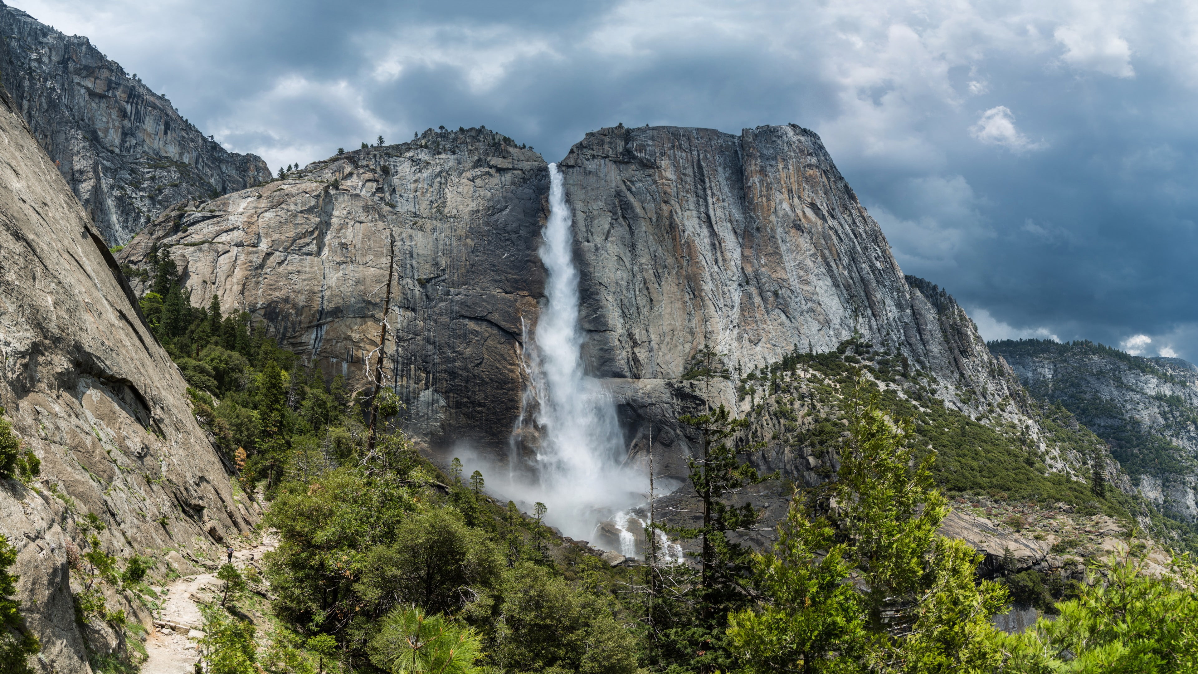 nature, Yosemite National Park, mountains, waterfall, 4K, Yosemite Falls, landscape, HD Wallpaper