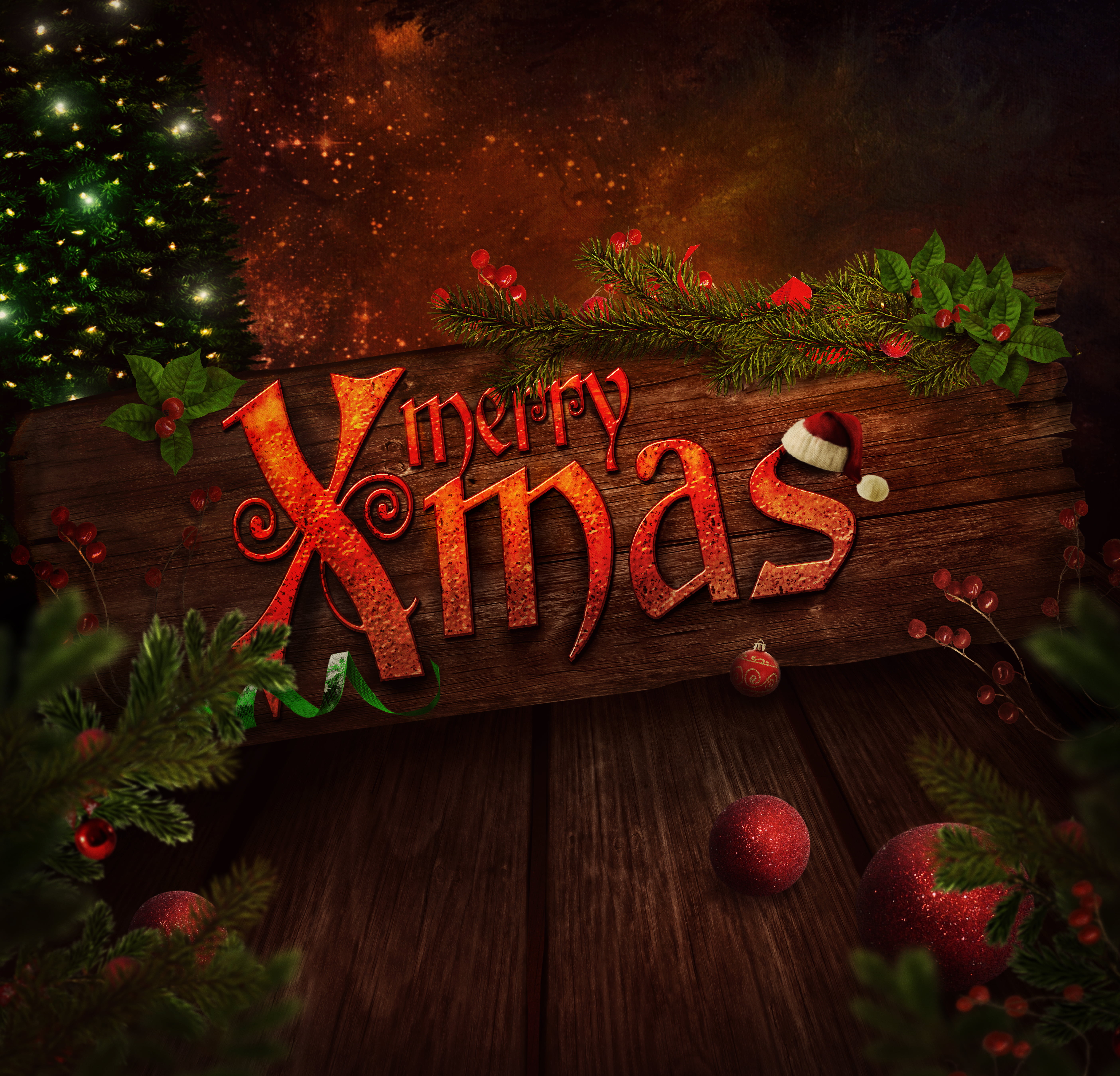 communication, cherry, tree, digital, illuminated, no people, balls of light, nature, decoration, western script, text, christmas decoration, Merry Christmas, HD Wallpaper