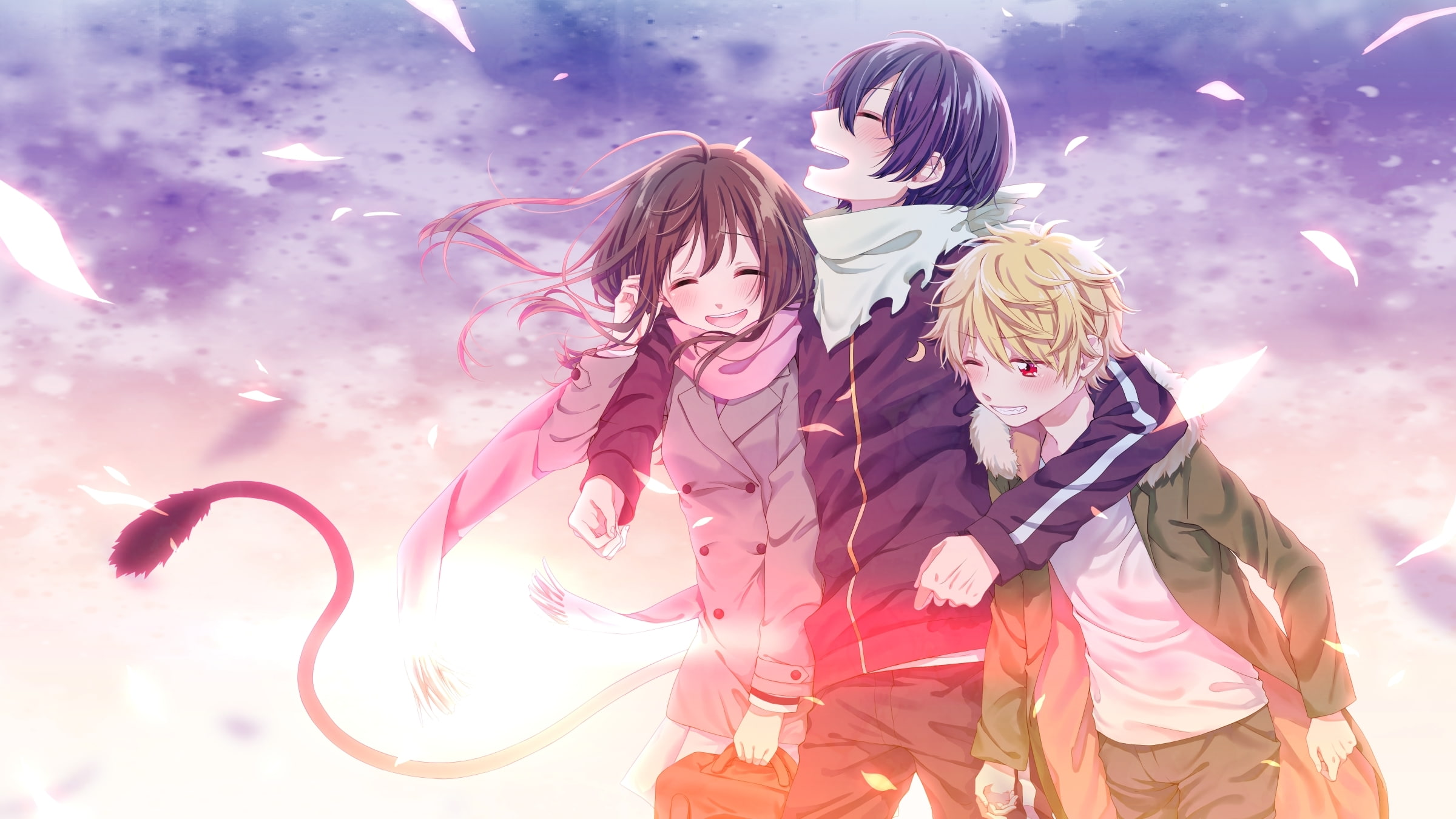 happy moments, yato, Anime, leaves, yukine, 1080P, noragami, iki hiyori, HD Wallpaper