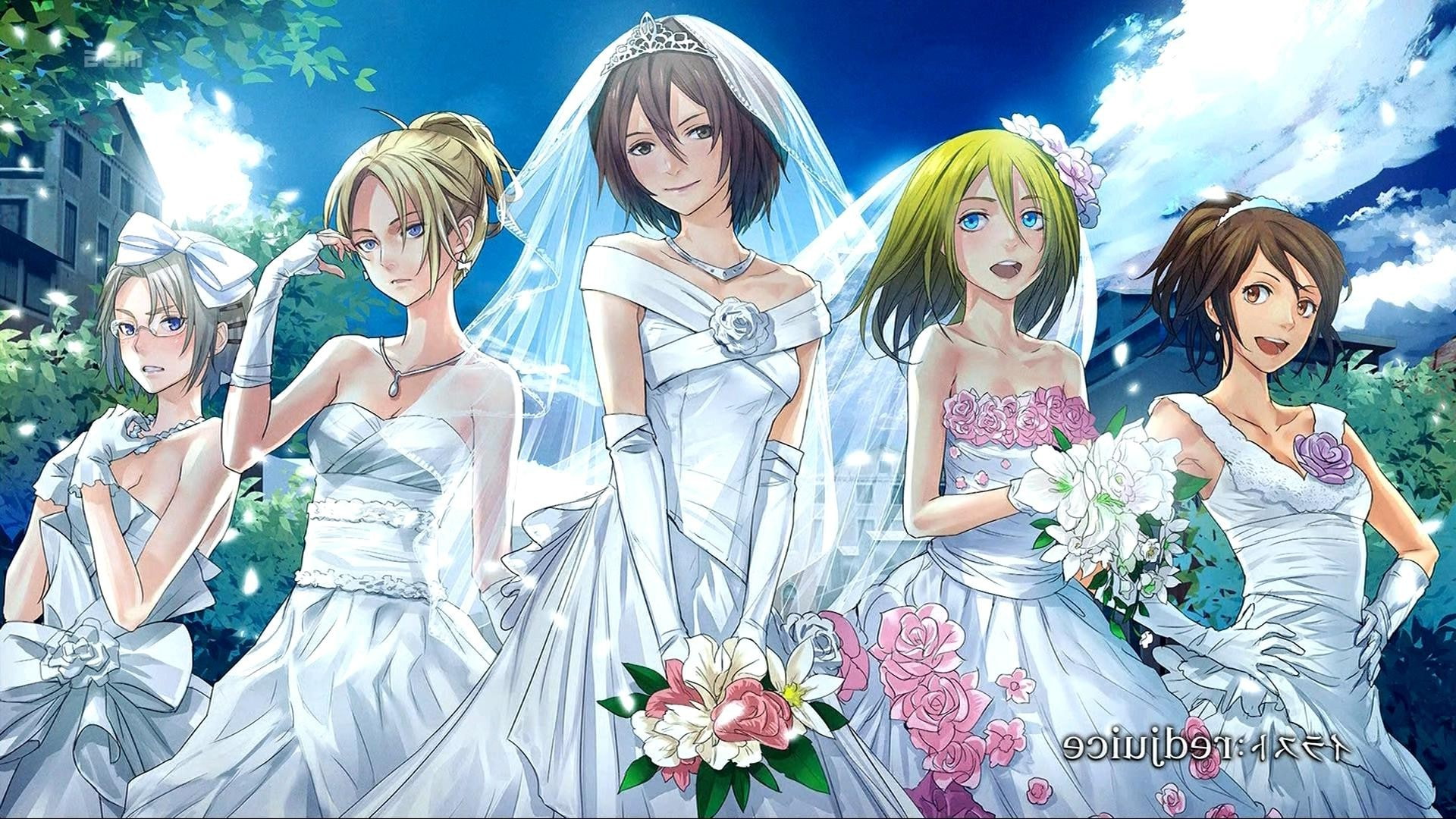 Wedding Dress, 1080P, Krista Lenz, Hange Zoe, Shingeki No Kyojin, Rico Brzenska, Mikasa Ackerman, Annie Leonhart, anime, HD Wallpaper