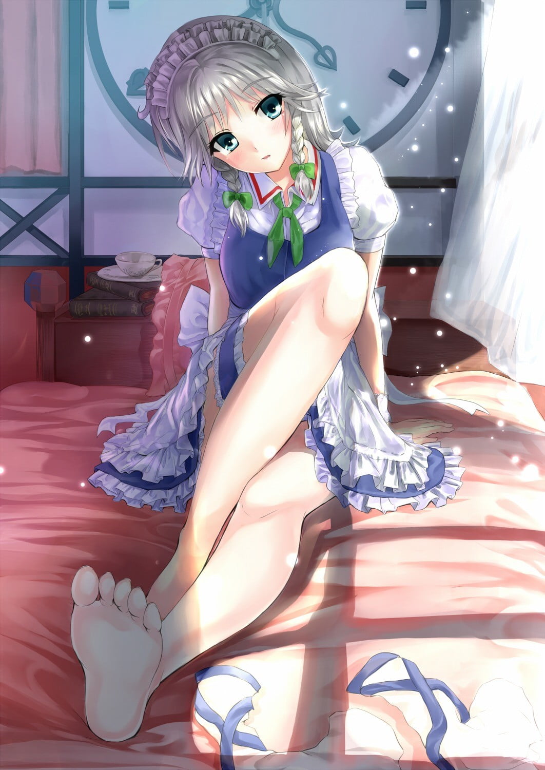 full length, portrait, character, beautiful people, young adult, sitting, one person, stiletto, Izayoi Sakuya, feet, human body part, shoe, human limb, Phone HD Wallpaper