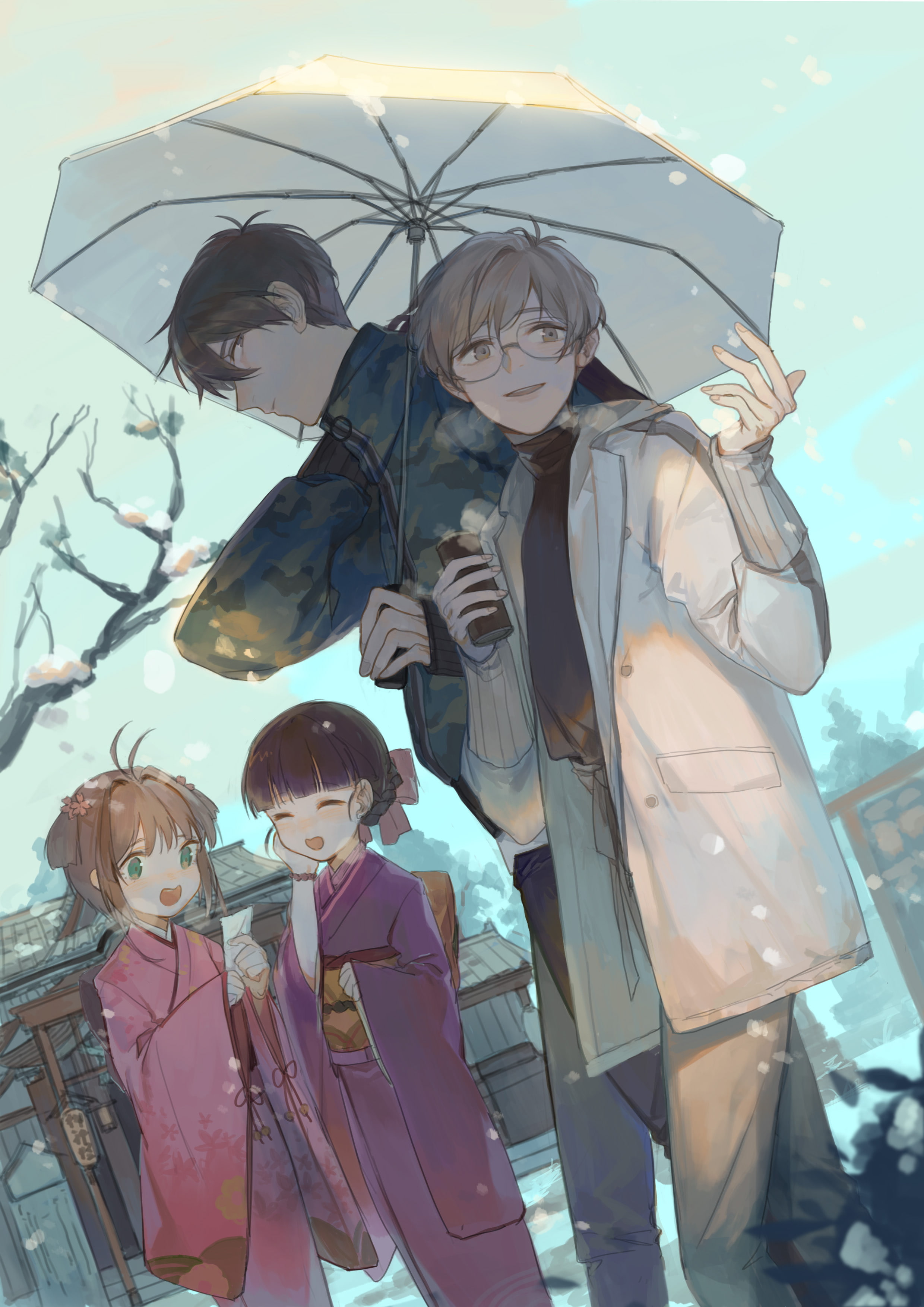 Card Captor Sakura, 2K, Daidouji Tomoyo, Kinomoto Sakura, Touya Kinomoto, Yukito Tsukishiro / Yue, Phone HD Wallpaper