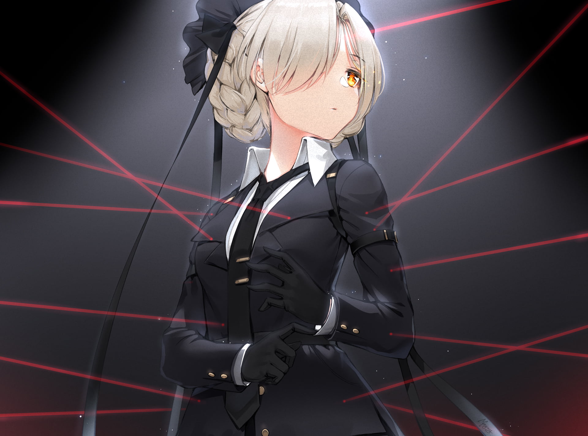 yellow hair, Azur Lane, gloves, tie, 1080P, anime, orange eyes, anime girls, laser, Sheffield (Azur Lane), HD Wallpaper