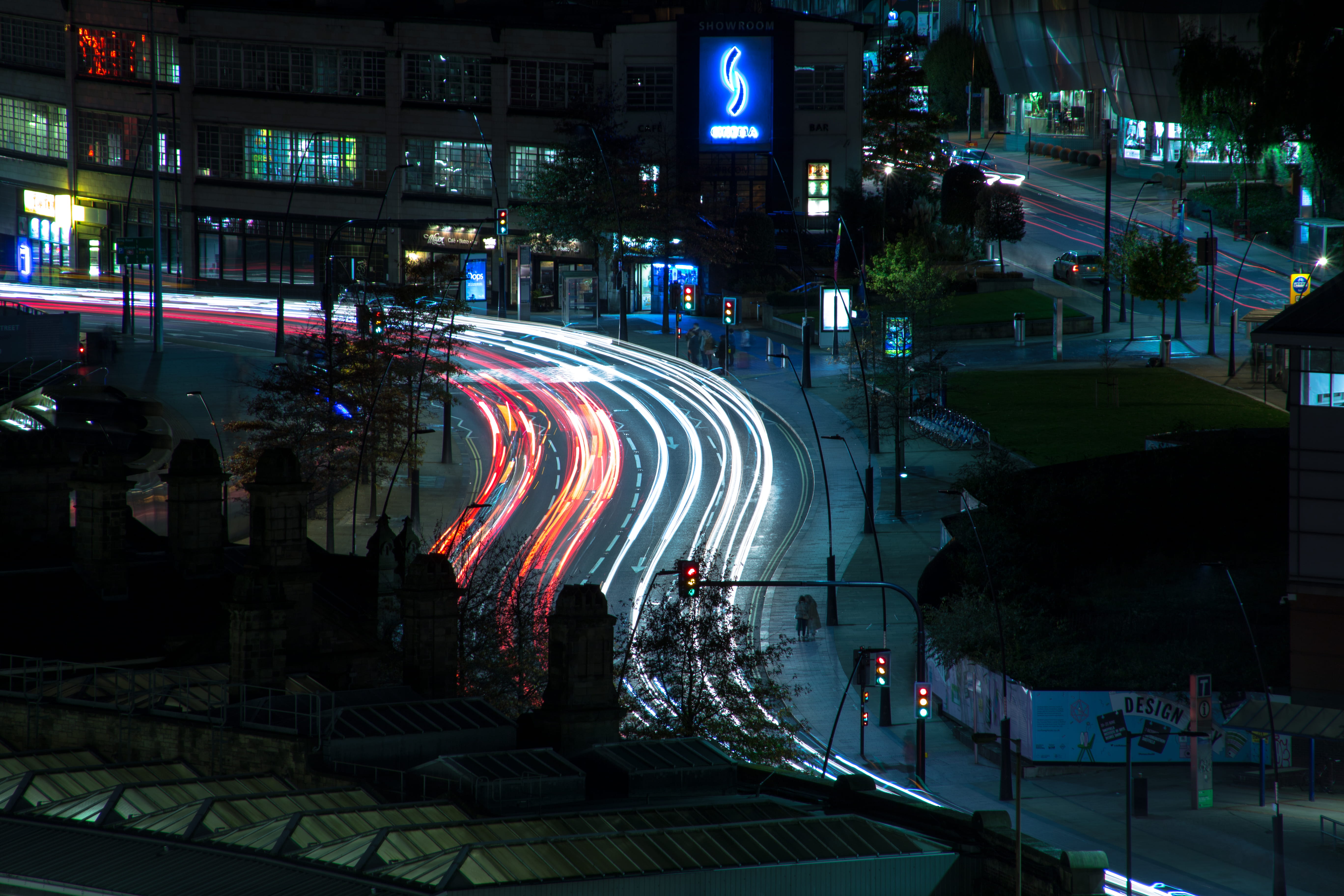 speed, united kingdom, guide, light trails, road, incidental people, architecture, building, city street, cityscape, light trail, built structure, street, HD Wallpaper