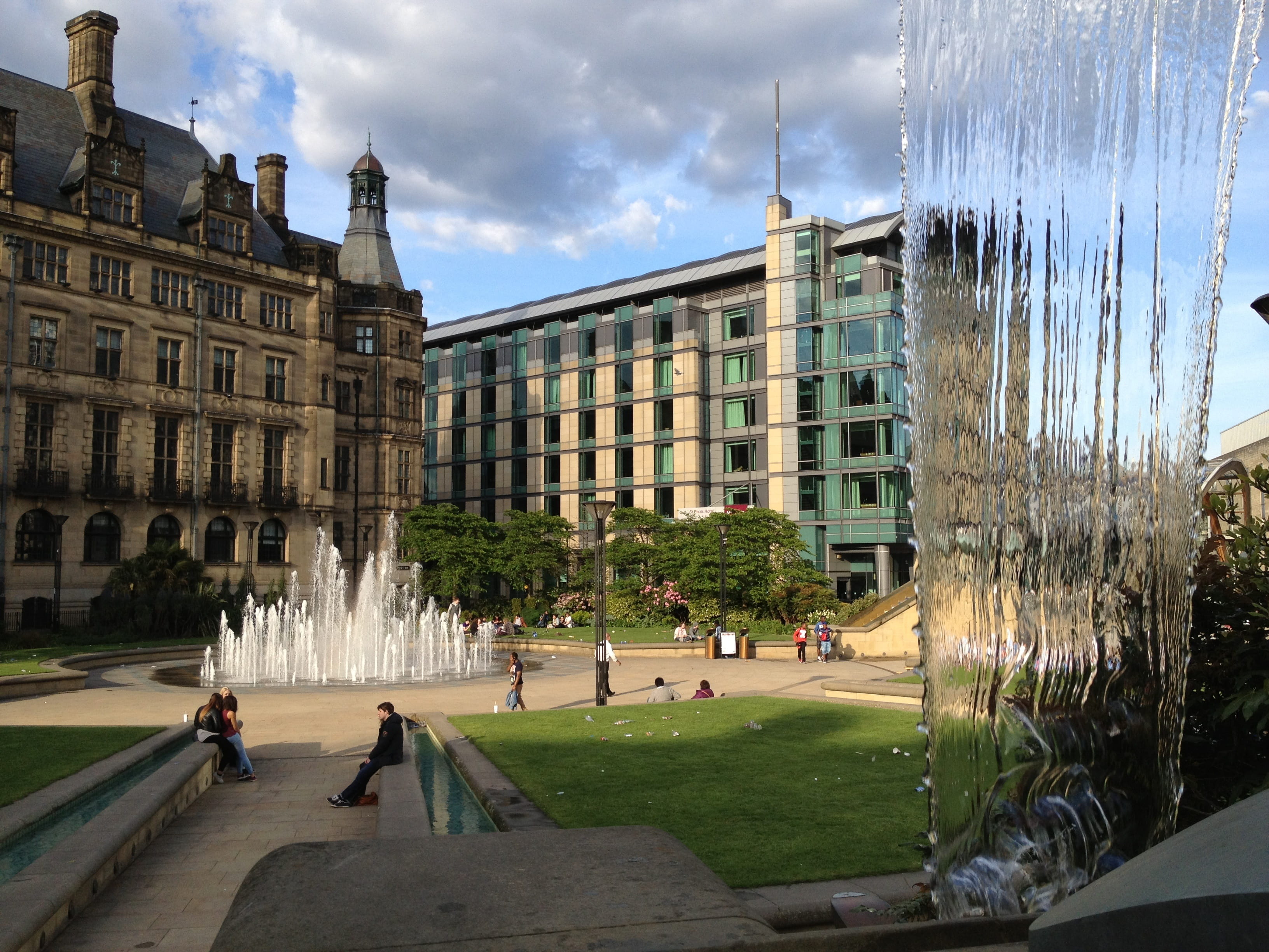 old building, day, kingdom, building, building exterior, town, grass, sheffield, men, nature, people, sky, group of people, city, england, incidental people, HD Wallpaper