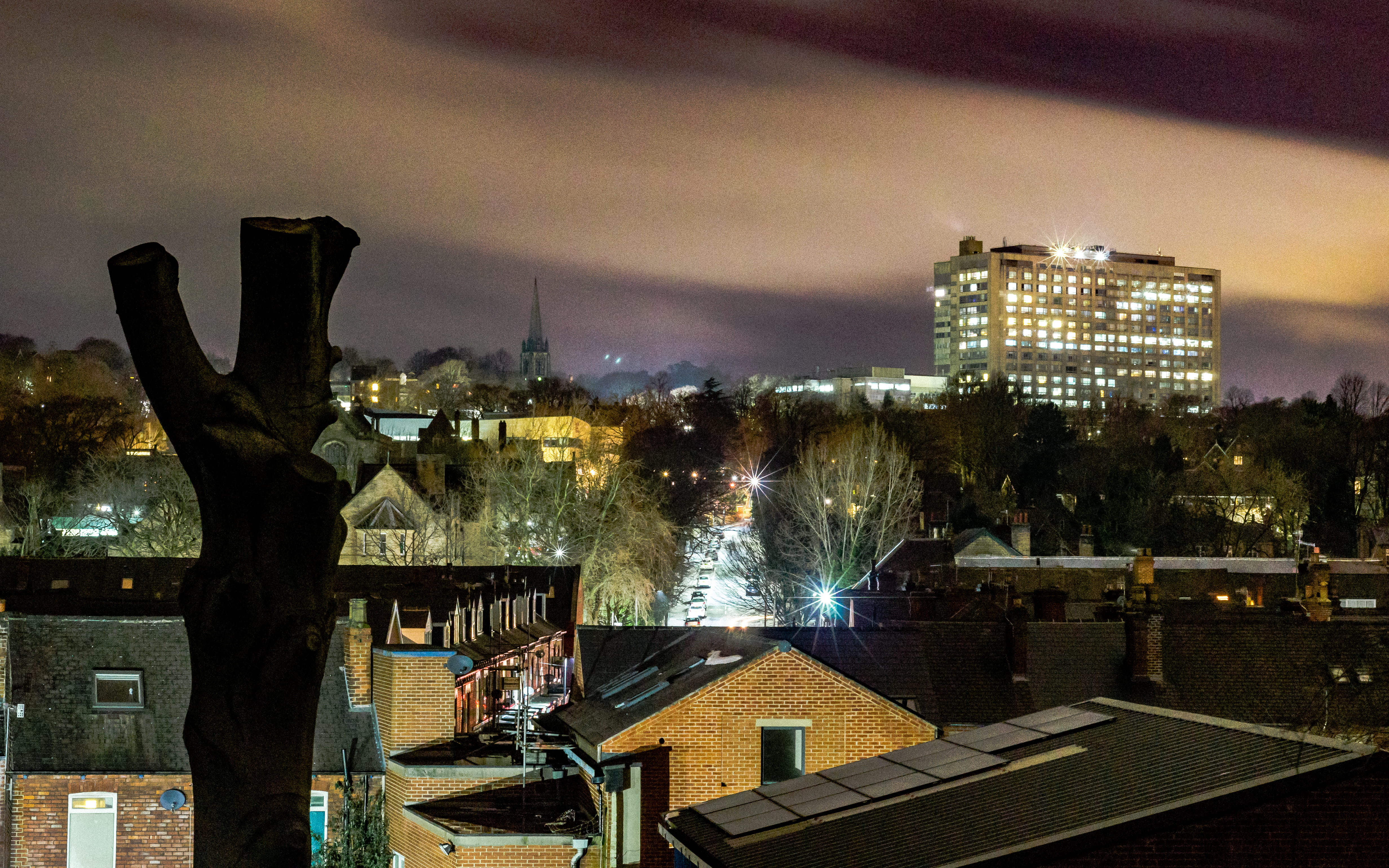 sheffield, tree, skyline, england, outdoors, streets, real people, trees, reflection, long exposure, architecture, office building exterior, nature, lifestyles, HD Wallpaper
