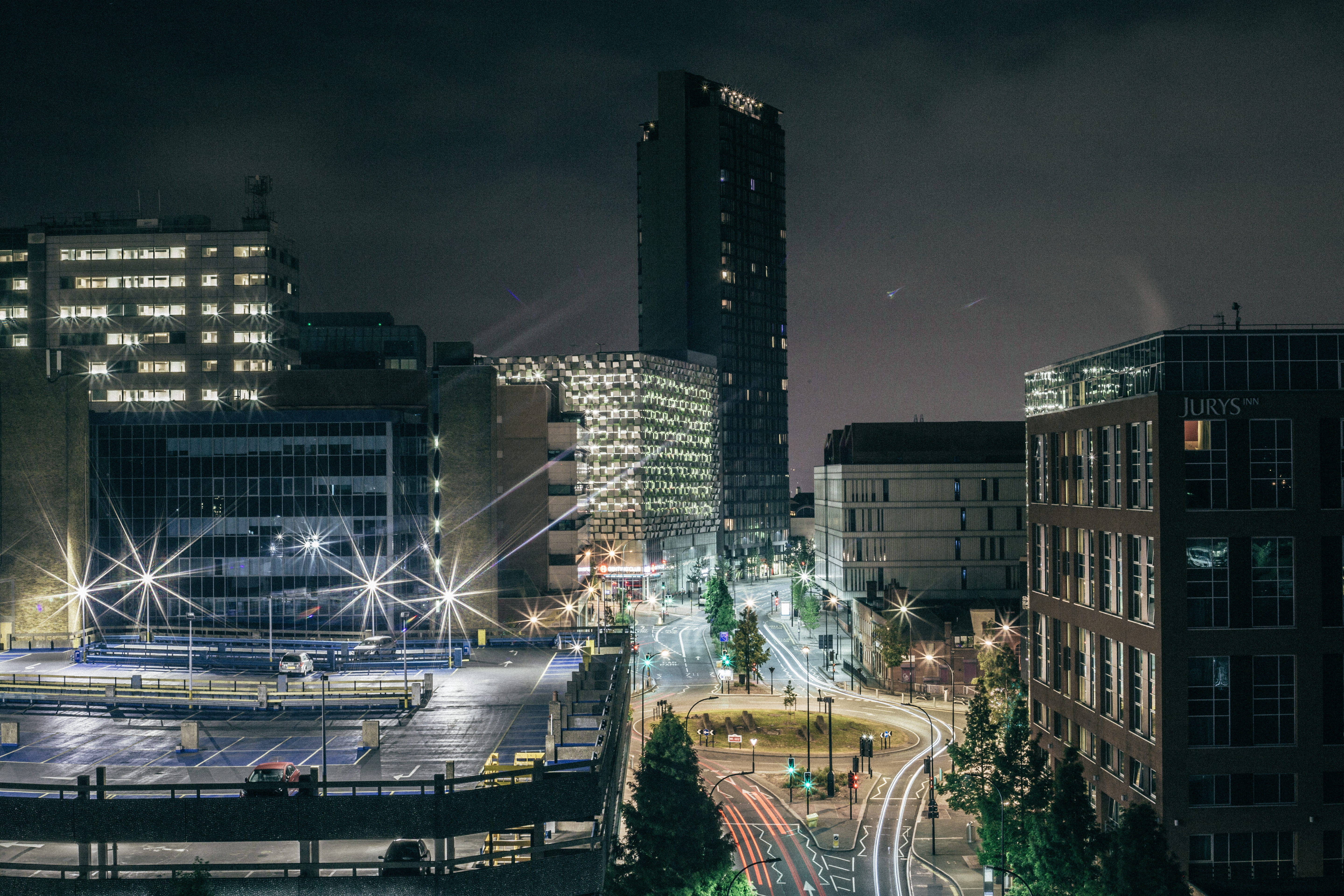night, financial district, modern, united kingdom, cityscape, 5K, high angle view, residential district, city life, traffic, illuminated, canon, transportation, HD Wallpaper