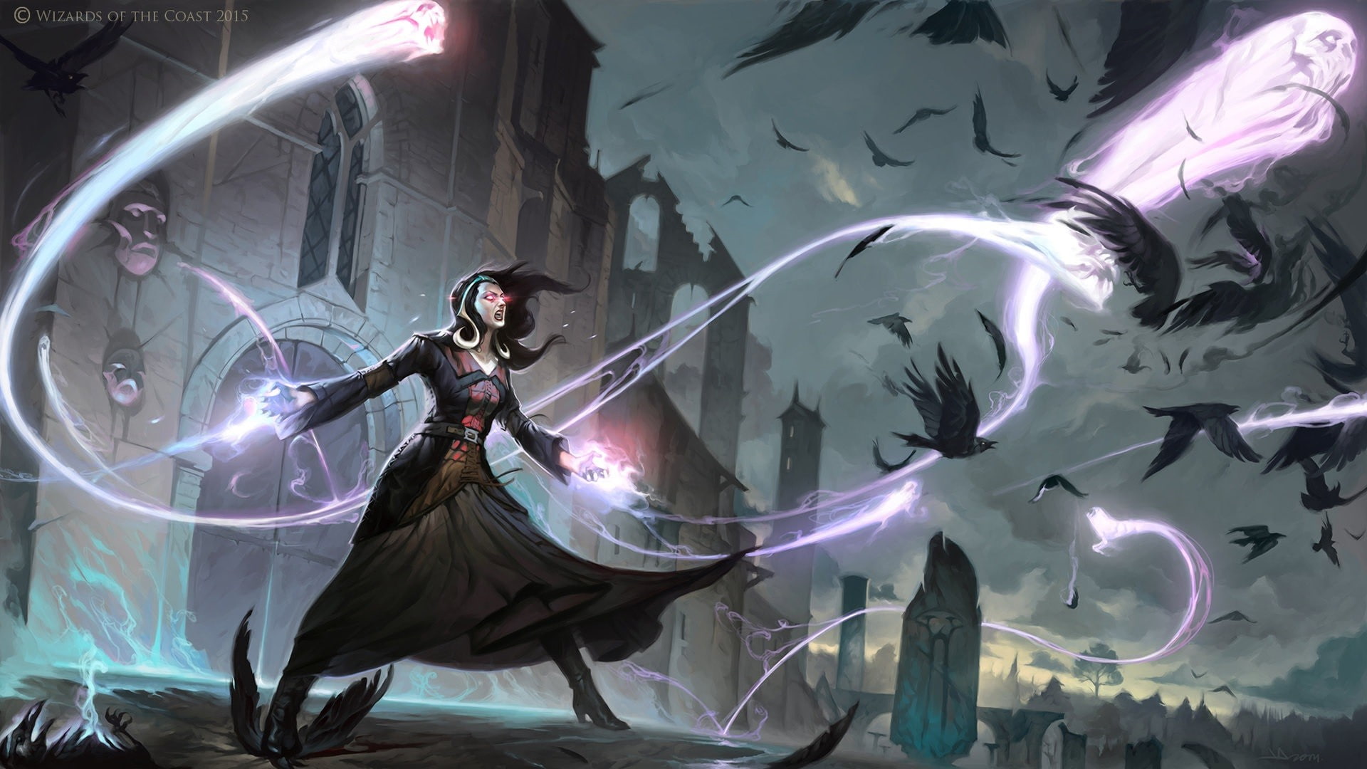 raven, Liliana Vess, 1080P, Magic: The Gathering, crow, wizard, fantasy art, HD Wallpaper