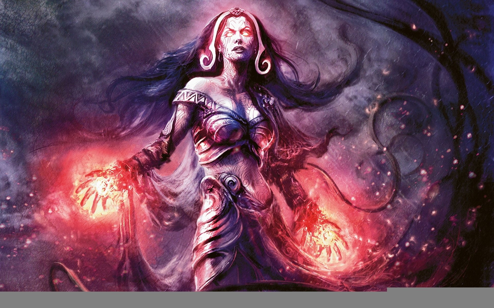 Game, character, Sorceress, illustration, black, anime, Liliana Vess, Fantasy, female, haired, Magic: The Gathering, 1080P, Witch, HD Wallpaper