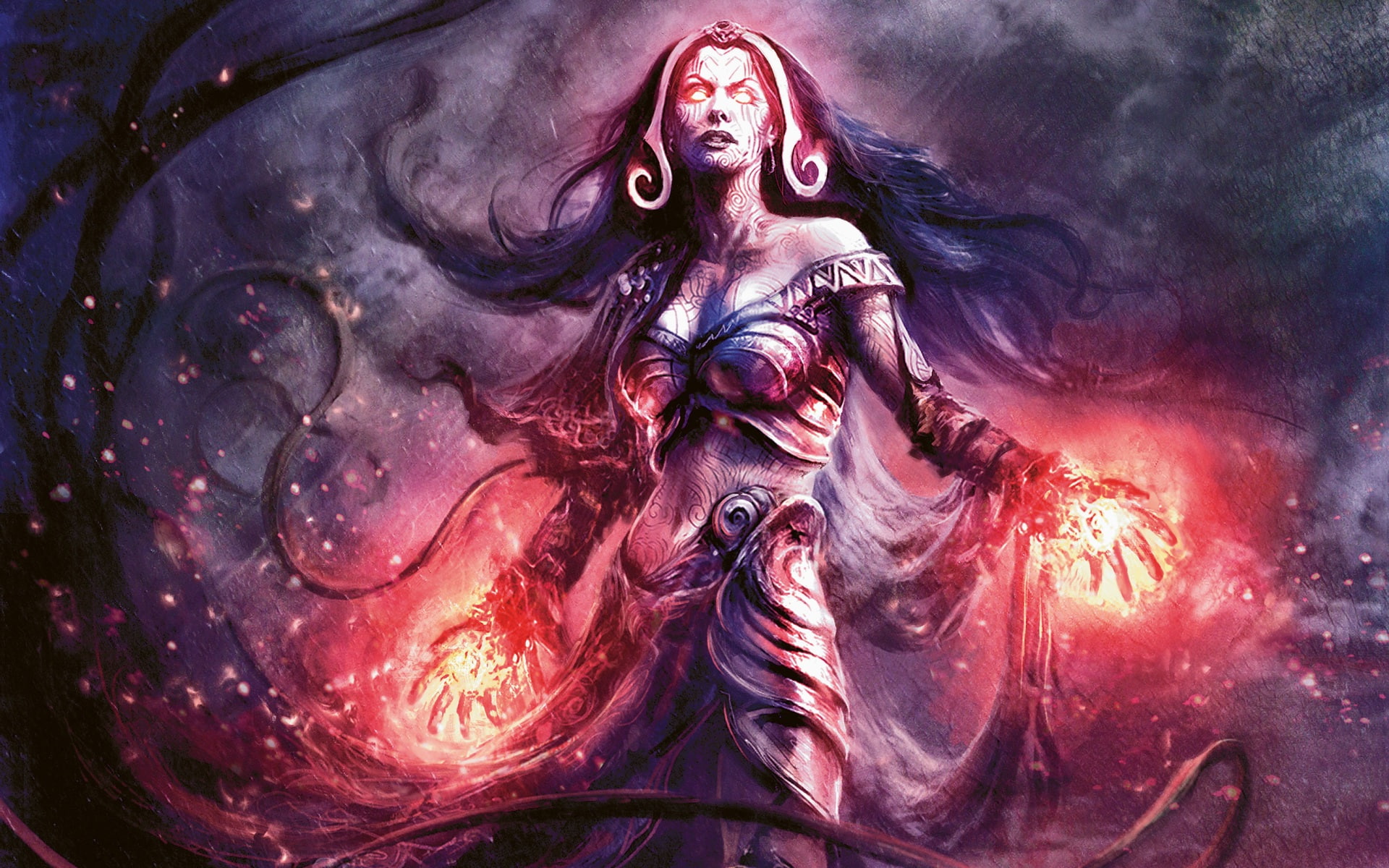 fantasy Art, close-up, magic the gathering, mouth open, outdoors, nature, smoke - physical structure, 1080P, paint, sky, human representation, creativity, HD Wallpaper