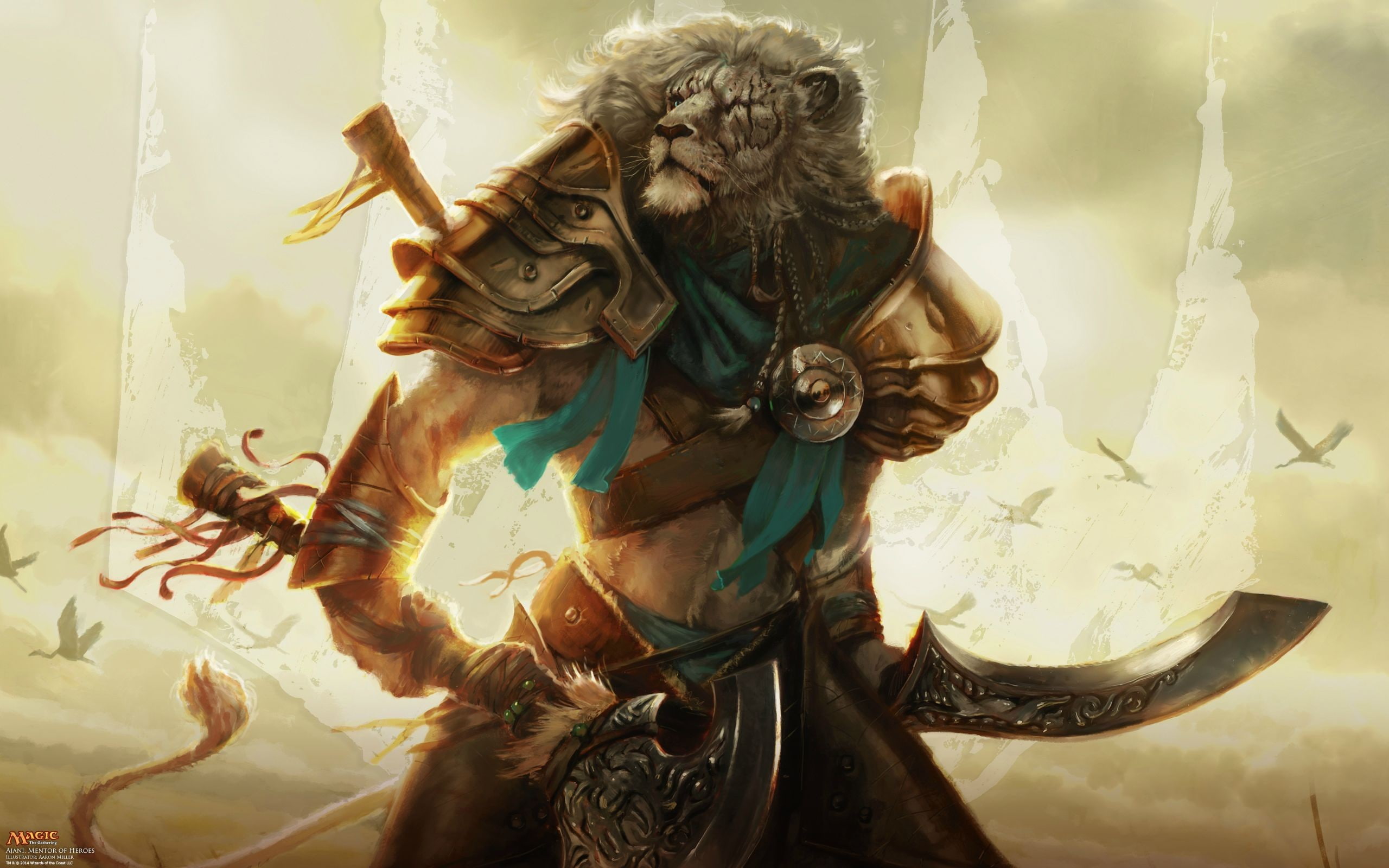 fantasy art, warrior, hero, Ajani Goldmane, Magic: The Gathering, 2K, feline, HD Wallpaper