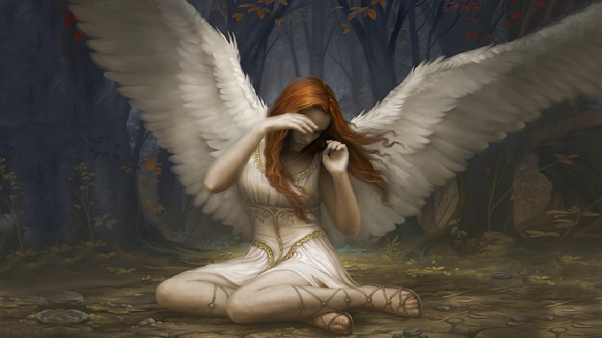 hd, 1080P, female, gathering, angel, fantasy, magic, illustration, crying, HD Wallpaper
