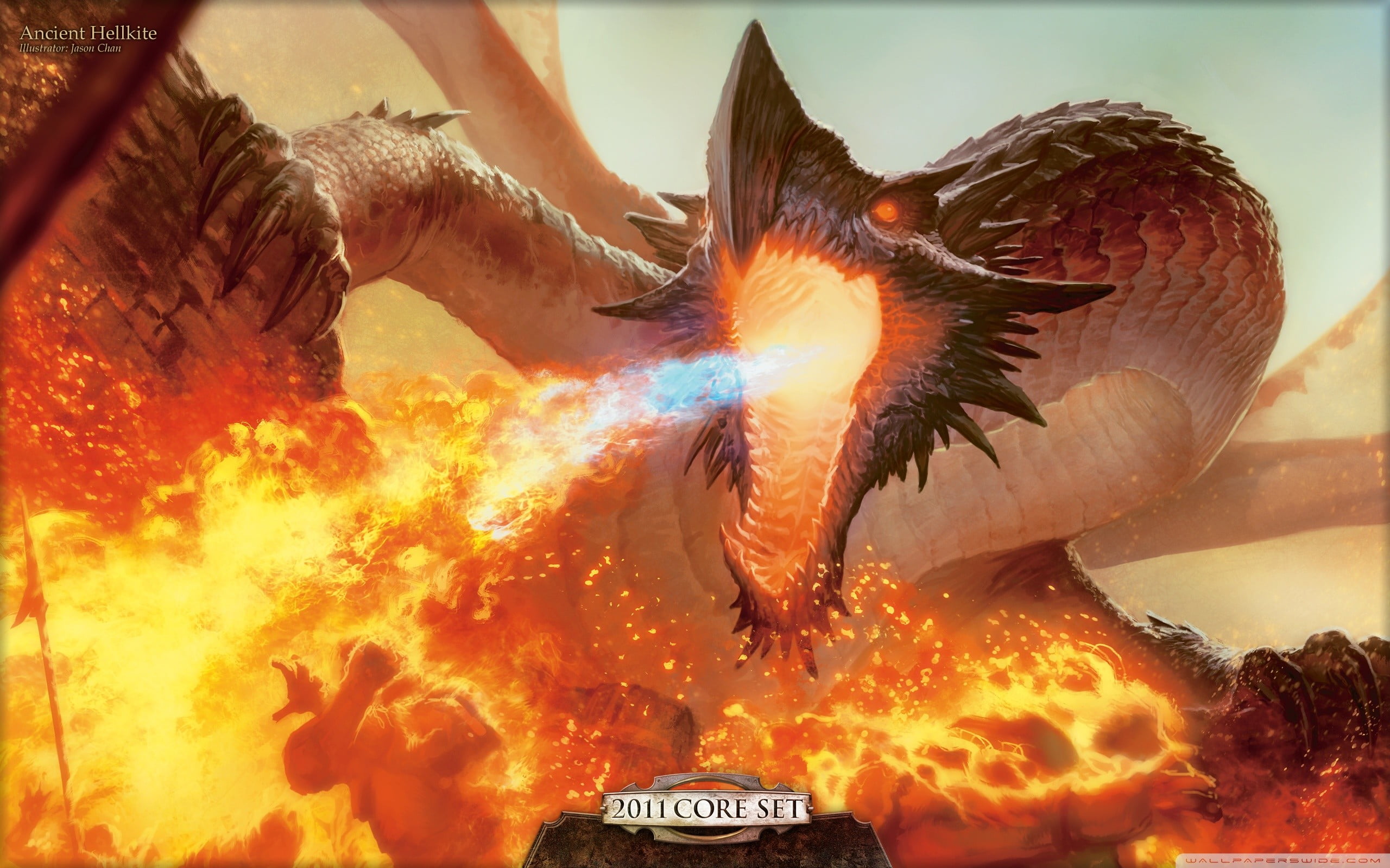 animals in the wild, dragon, water, core, day, human hand, illustration, marine, hand, fantasy art, nature, burning, vertebrate, Magic: The Gathering, one person, HD Wallpaper