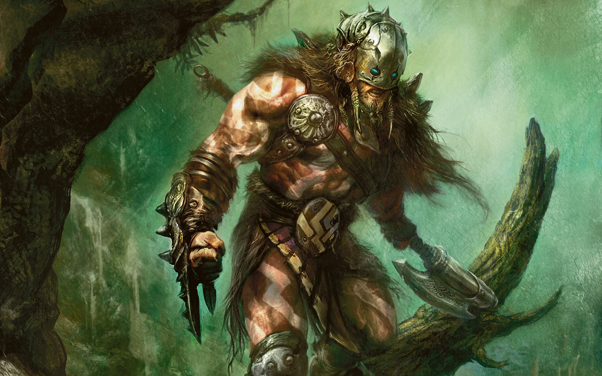 Barbarian, art and craft, day, warrior, male likeness, craft, wall - building feature, female likeness, Magic: The Gathering, untitled, sculpture, representation, HD Wallpaper