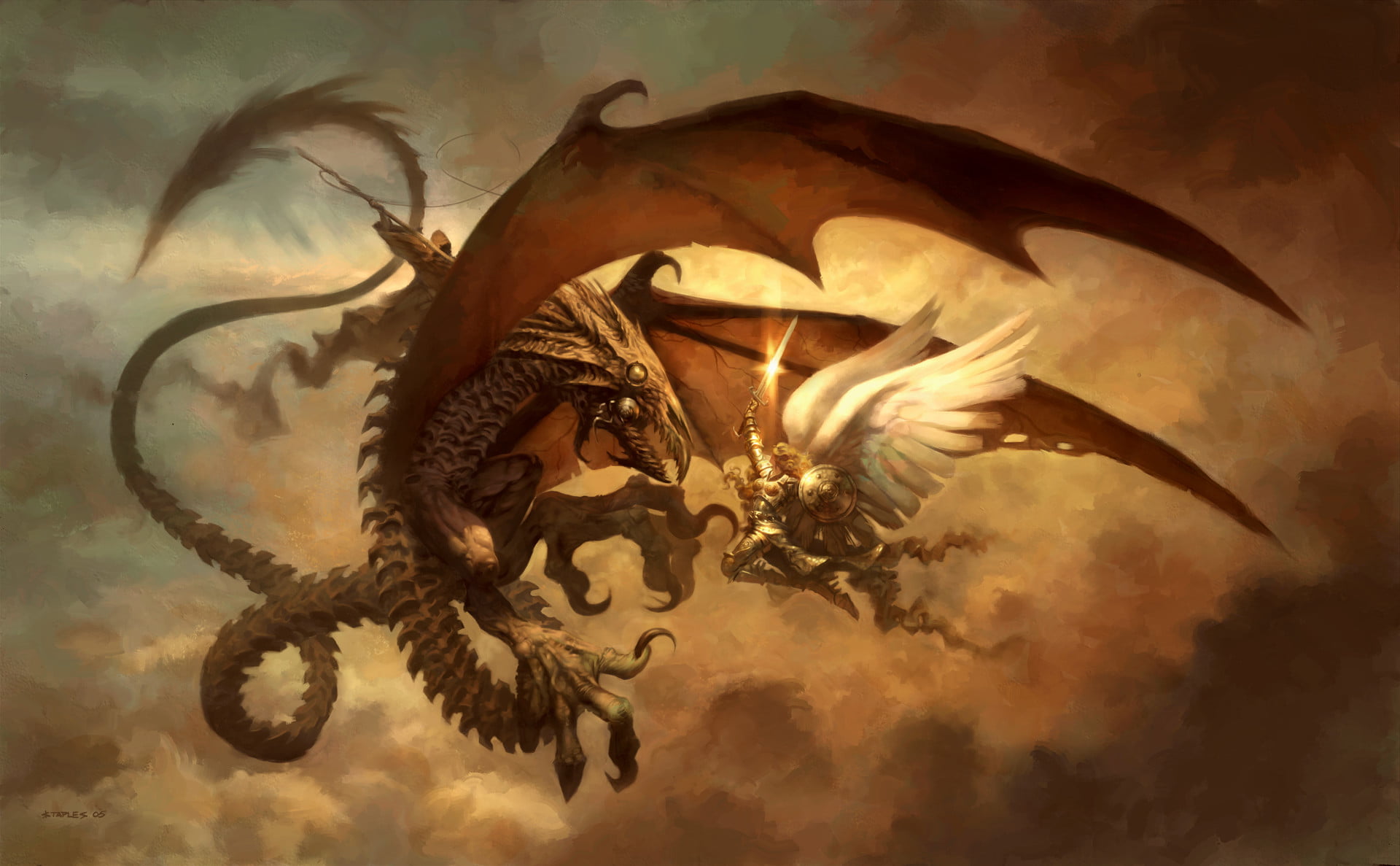 women, Serra Angel, fantasy art, 1080P, dragon, Magic: The Gathering, wings, artwork, angel, HD Wallpaper