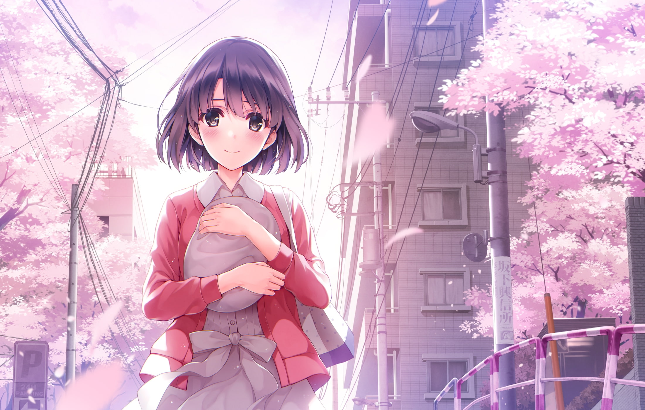 pink color, innocence, real people, day, portrait, nature, childhood, Anime, tree, katou megumi, three quarter length, flowering plant, outdoors, building exterior, HD Wallpaper