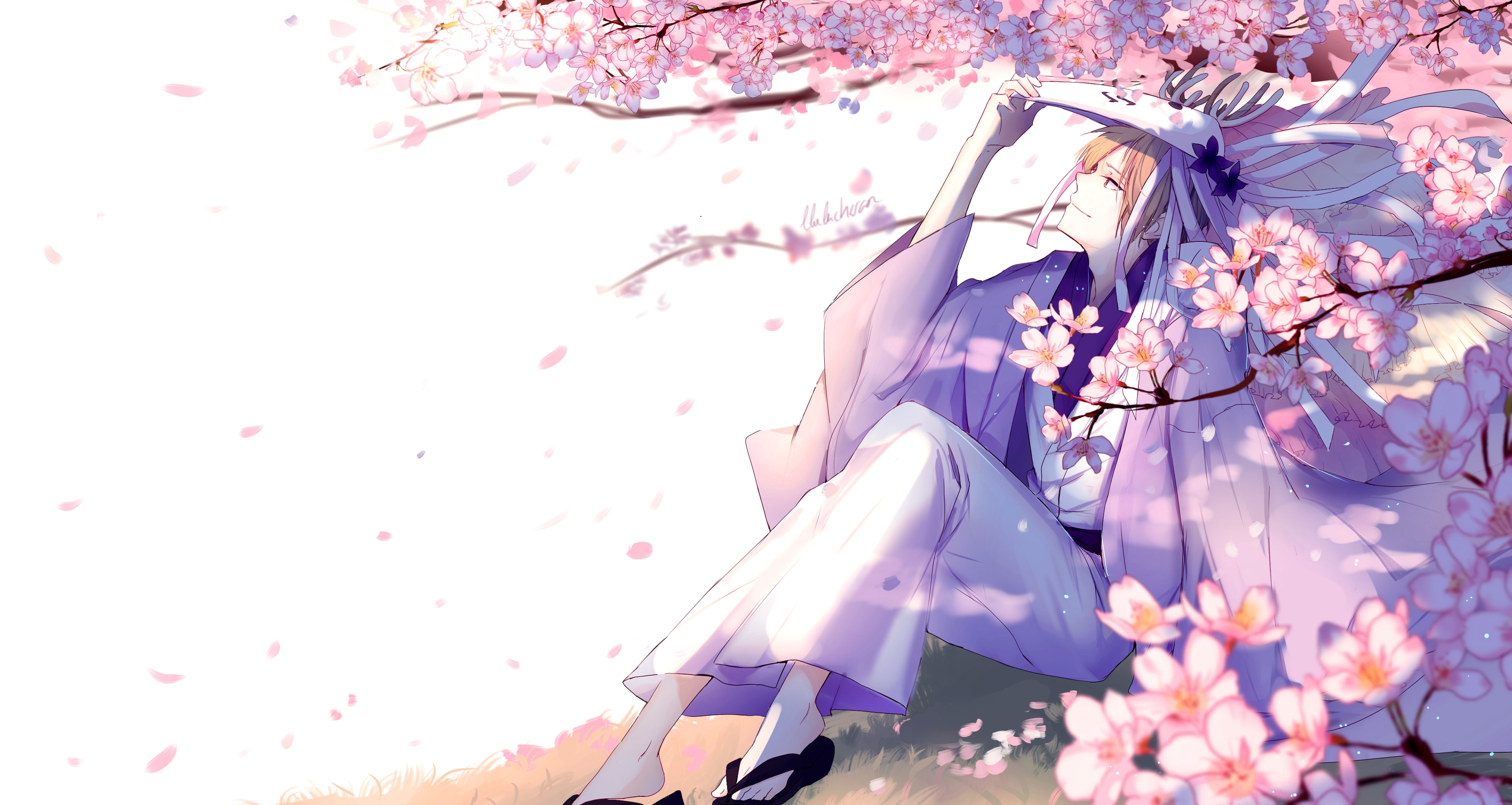 Anime, petal, low angle view, 4K, pink color, flower, branch, outdoors, tree, flower head, fragility, natsume yuujinchou, flowering plant, blossom, close-up, HD Wallpaper