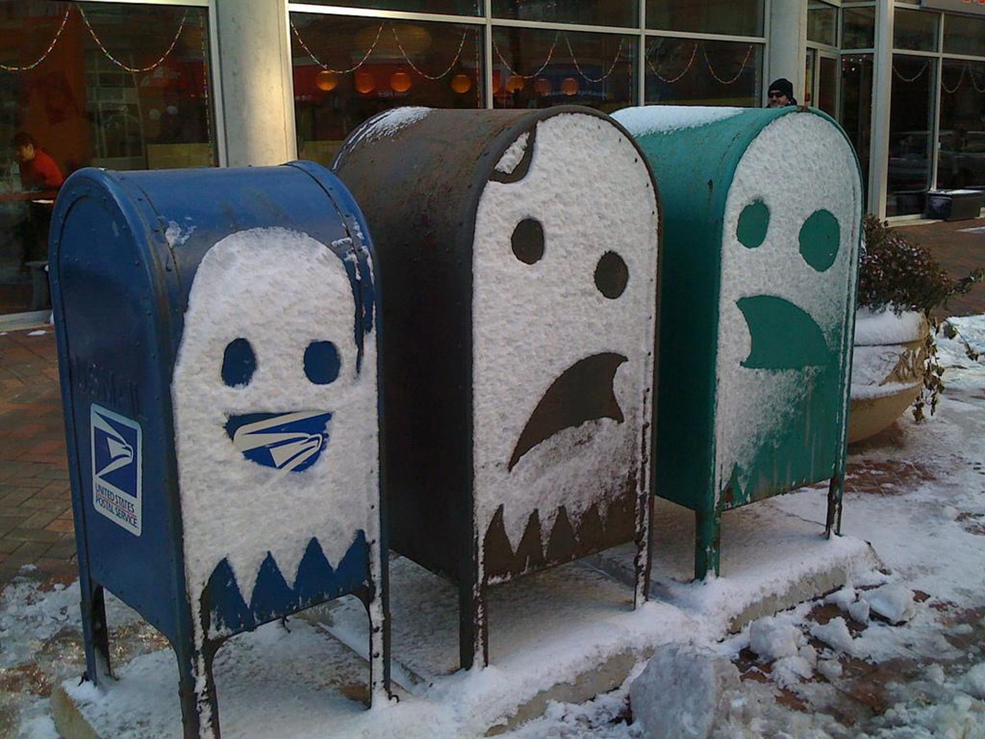 pac-man, usps, ze, united states postal service, white, anthropomorphic face, assorted, dots, metal, communication, cold, Mail, face, nature, funny, three, HD Wallpaper