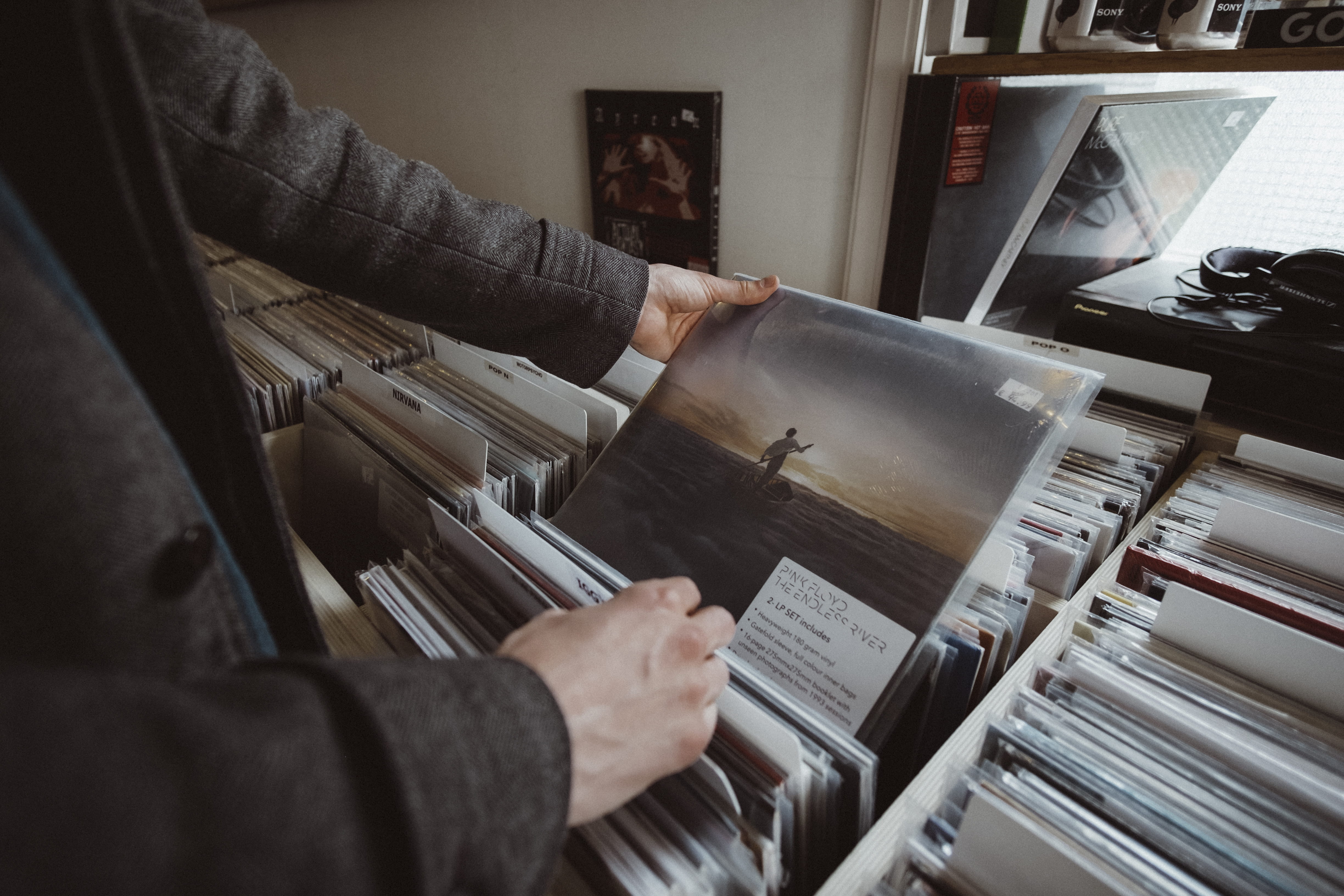 hand, lp, paper, plaat, record, searching, adult, 4K, body part, selective focus, old school, person, holding, music, old, business, music store, indoor, HD Wallpaper