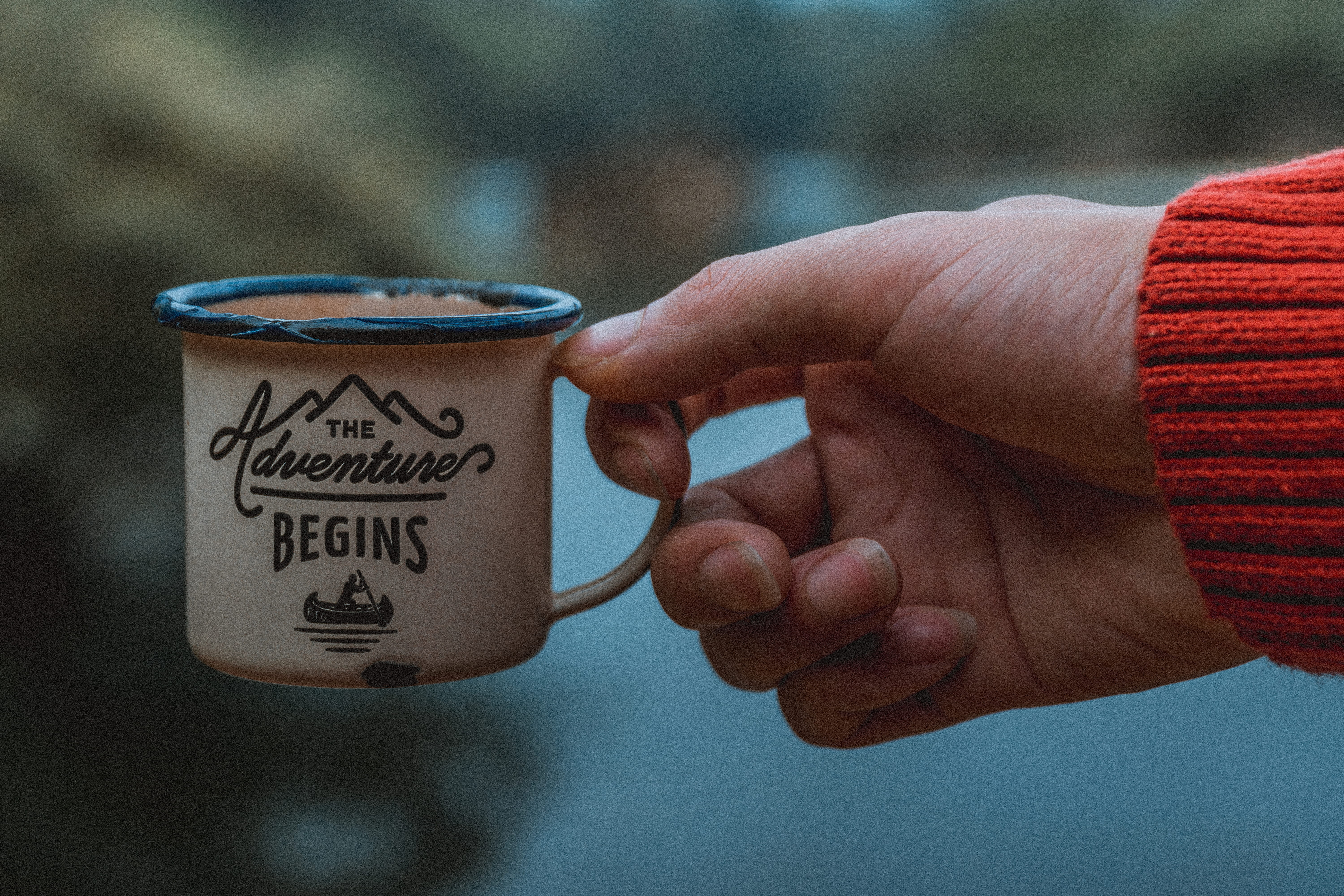 hold, text, human hand, mug, one person, outdoor, trek, wanderlust, writing, coffee cup, hand, slogan, cup, holding, rest, words, communication, beverage, HD Wallpaper